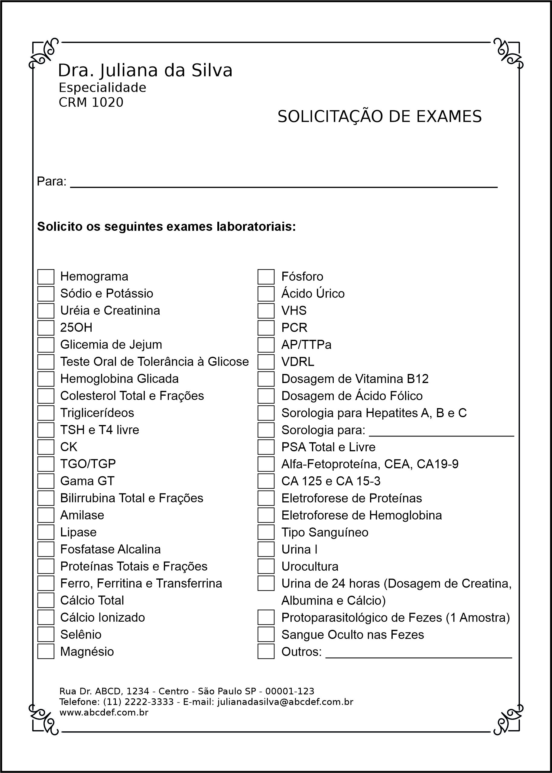 Solicitação de Exames Clínica Geral Tanta