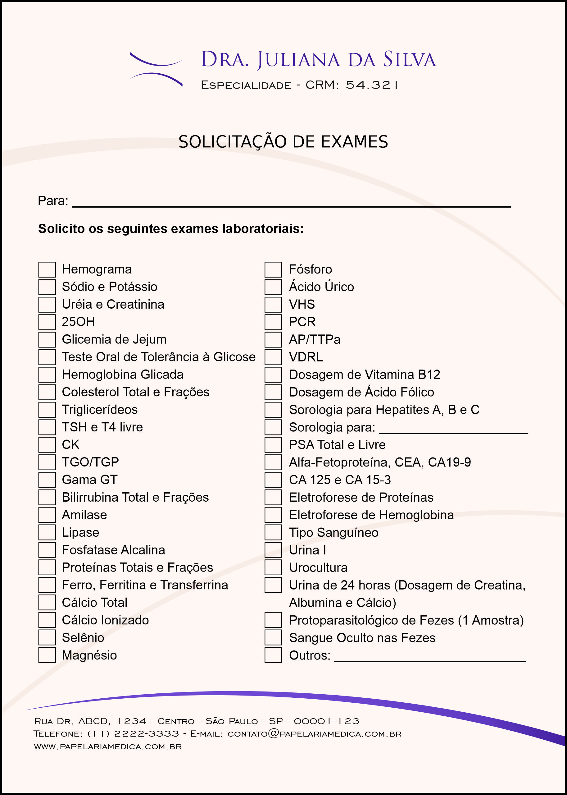 Solicitação de Exames Clínica Geral Rosetta