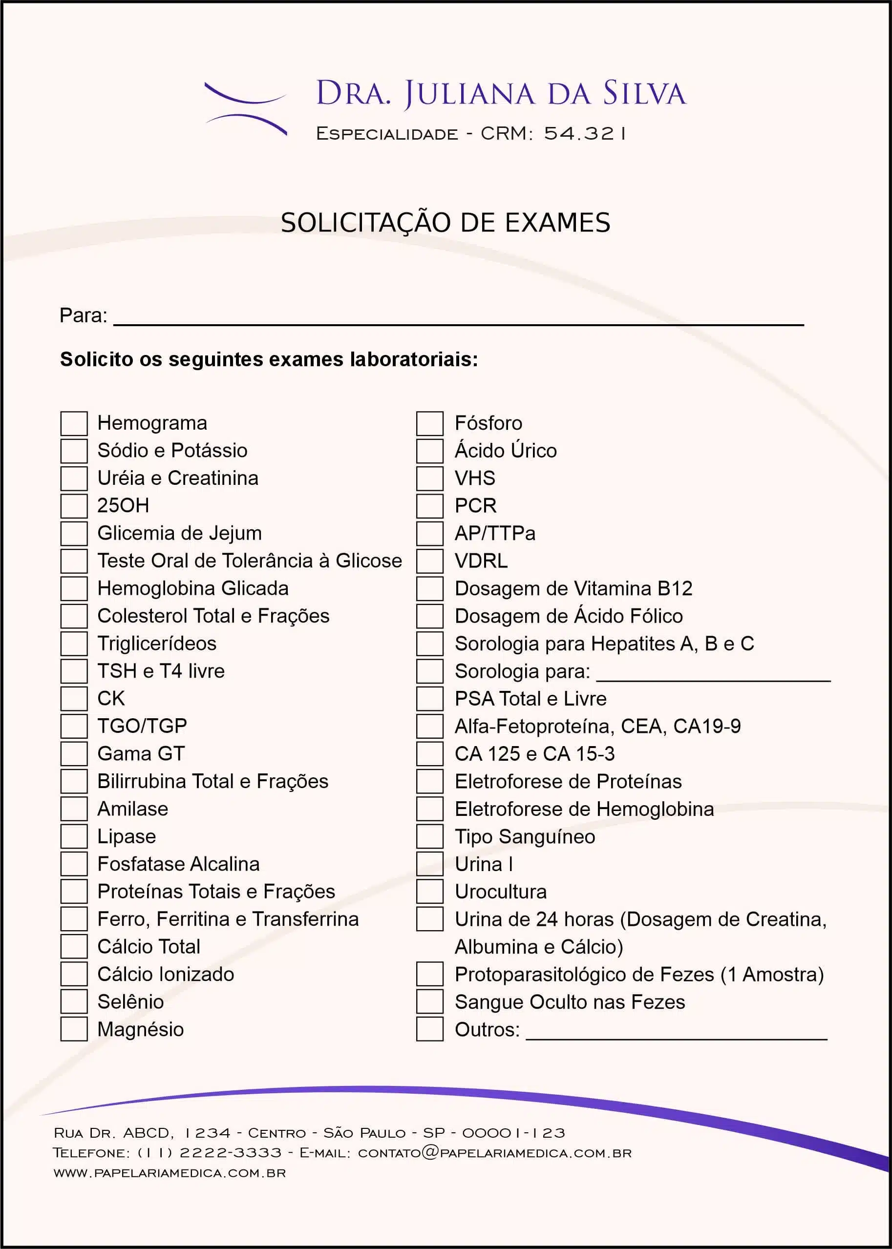 Solicitação de Exames Clínica Geral Rosetta
