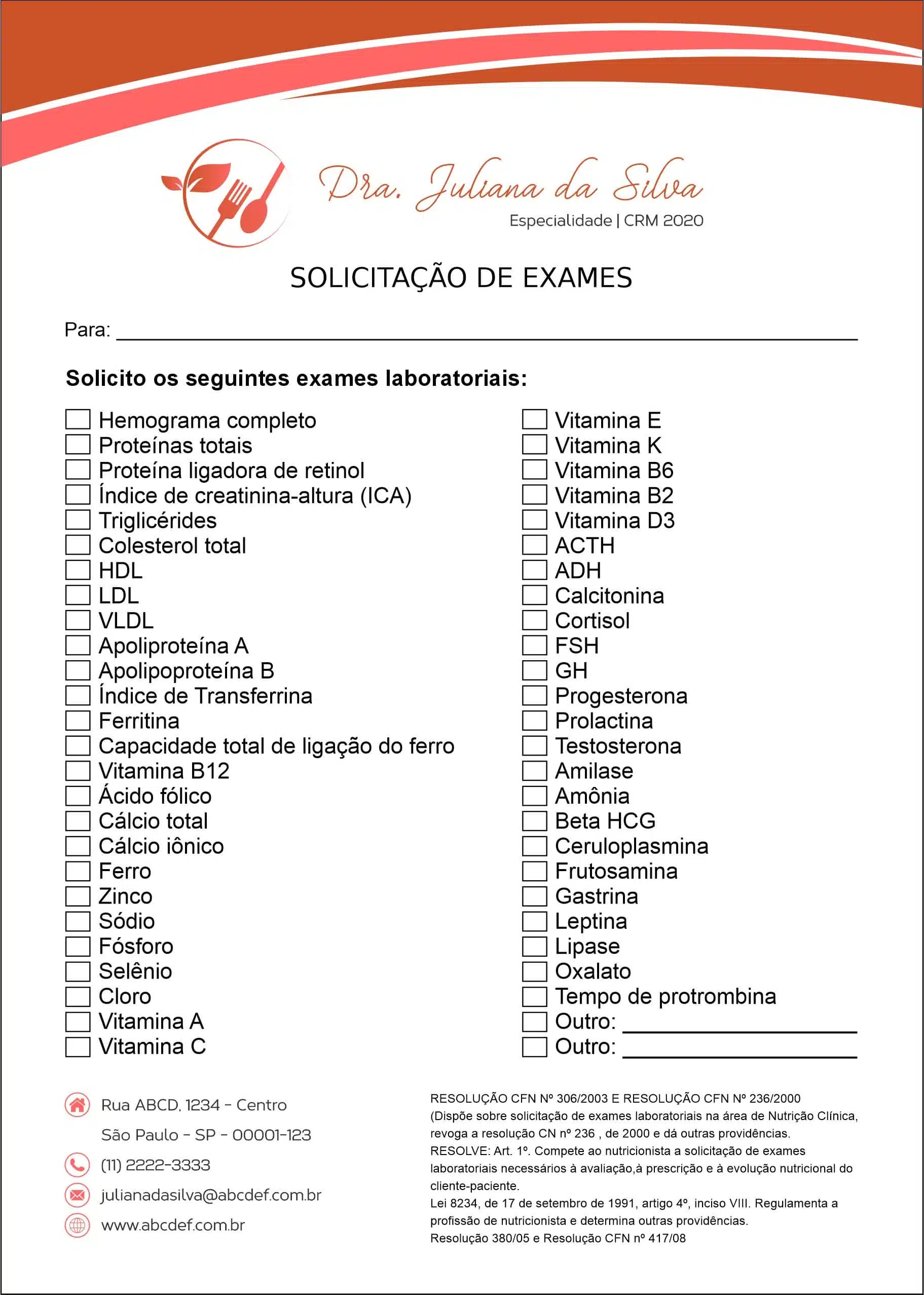Solicitação de Exames Nutrição San Luis