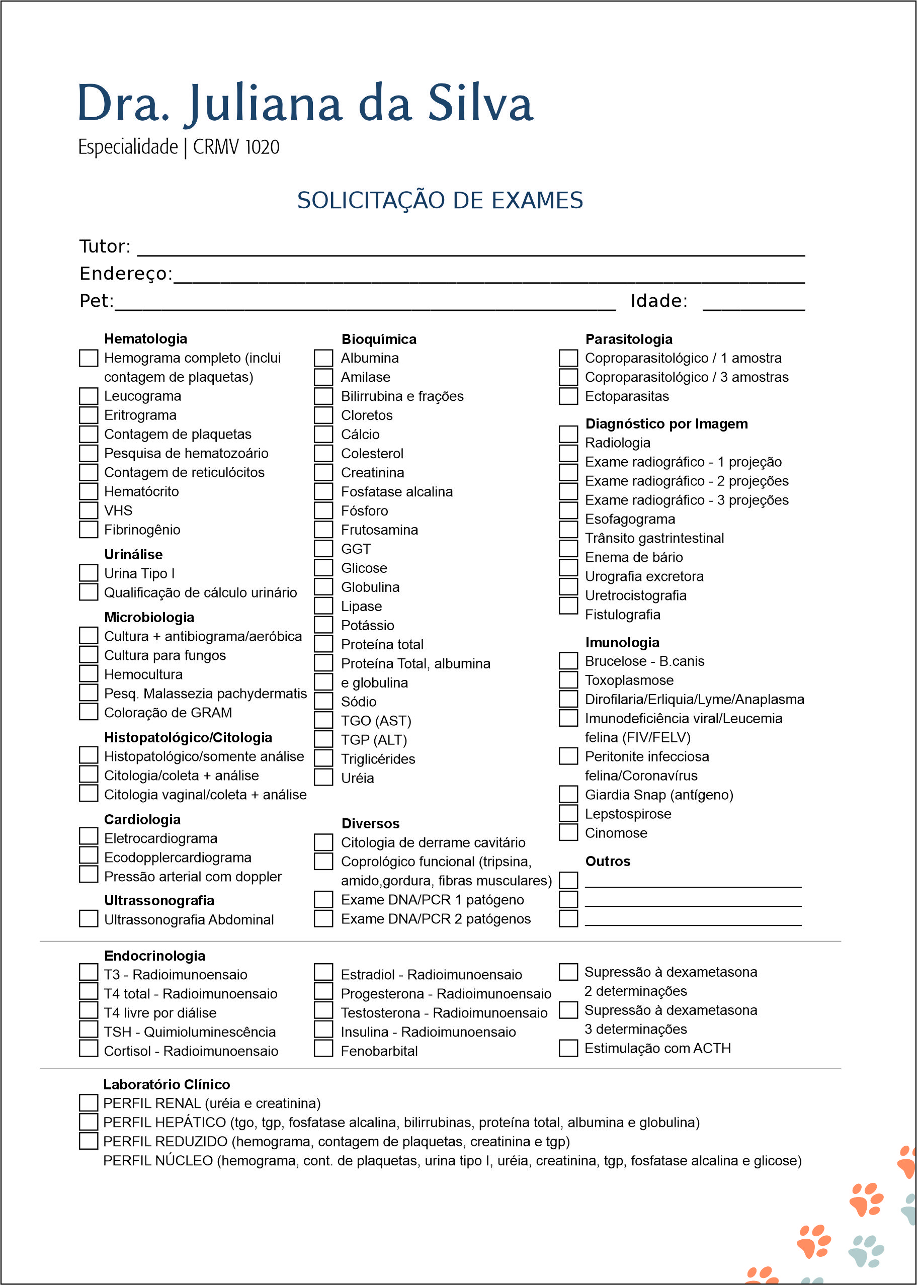 Solicitação de Exames Veterinário Wels