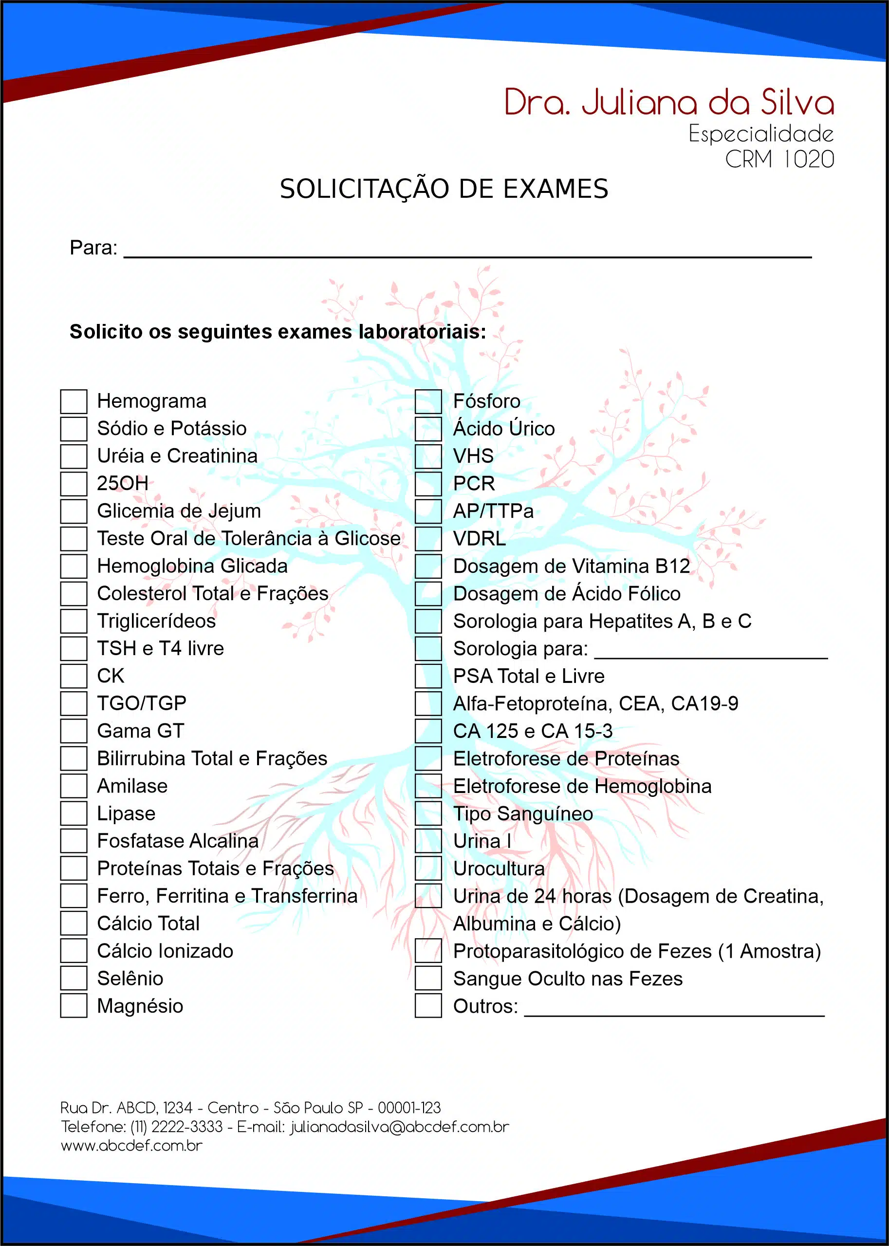 Solicitação de Exames Angiologia e Vascular Gante