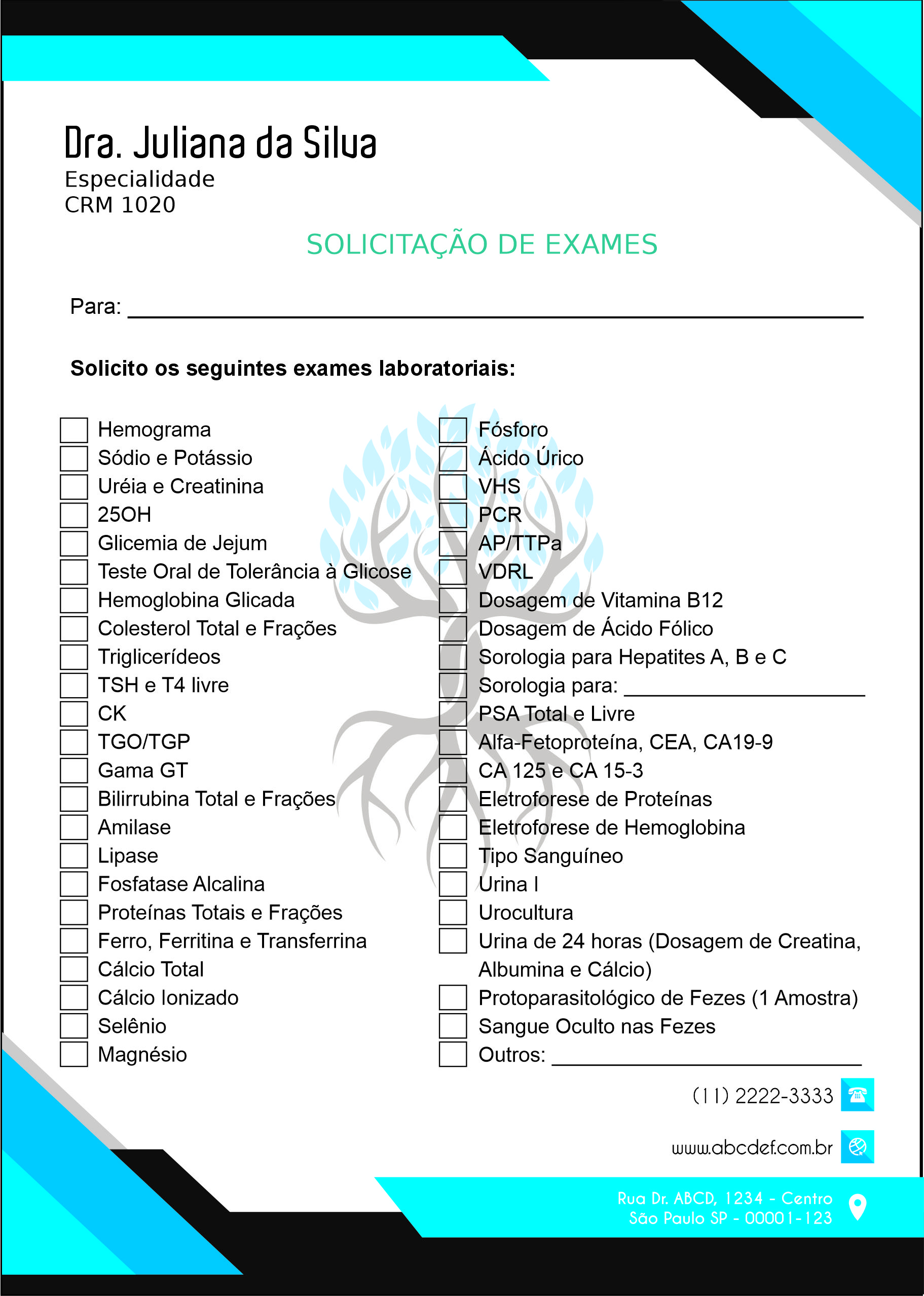 Solicitação de Exames Angiologia e Vascular Namur