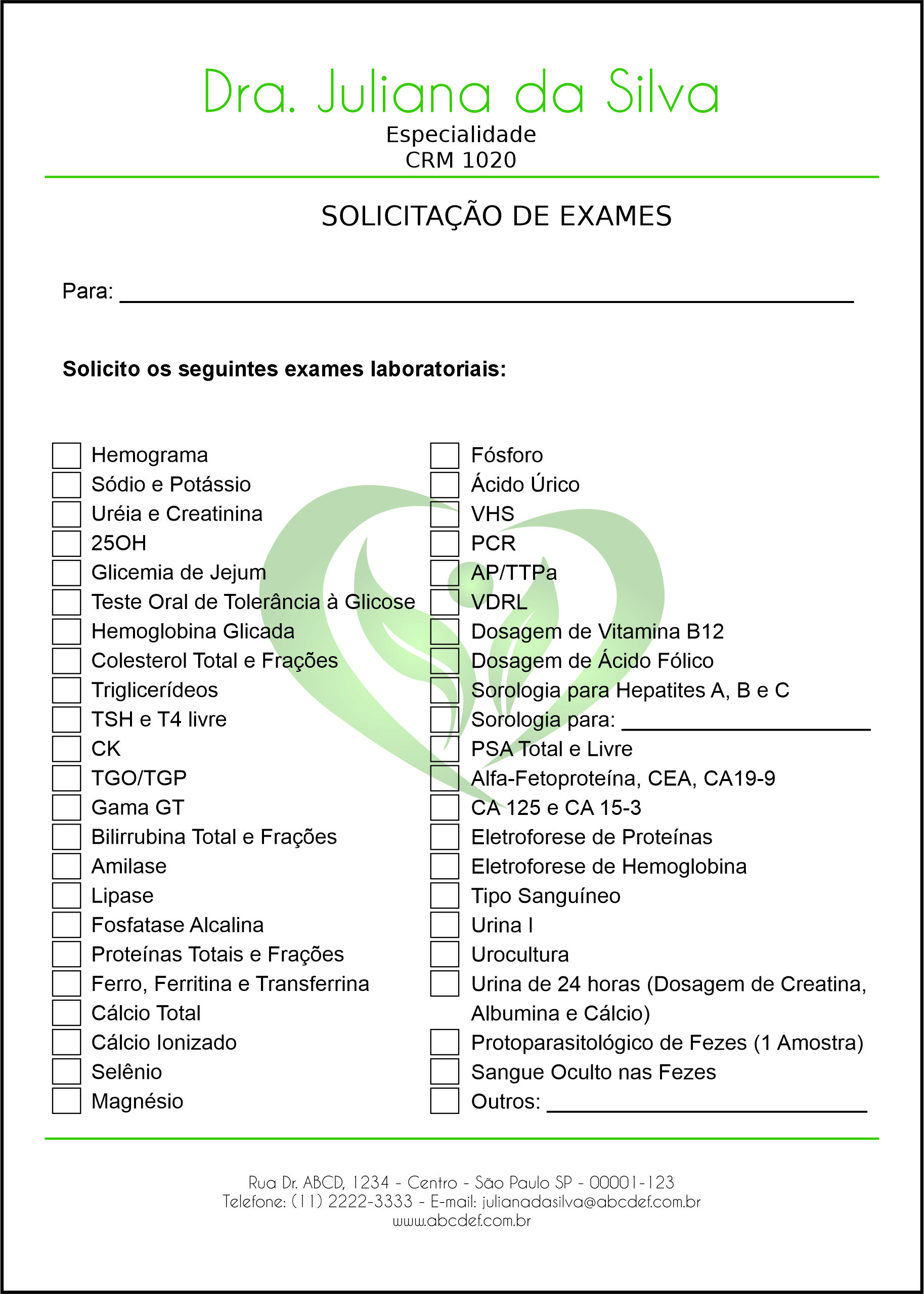 Solicitação de Exames Endocrinologia Winnipeg