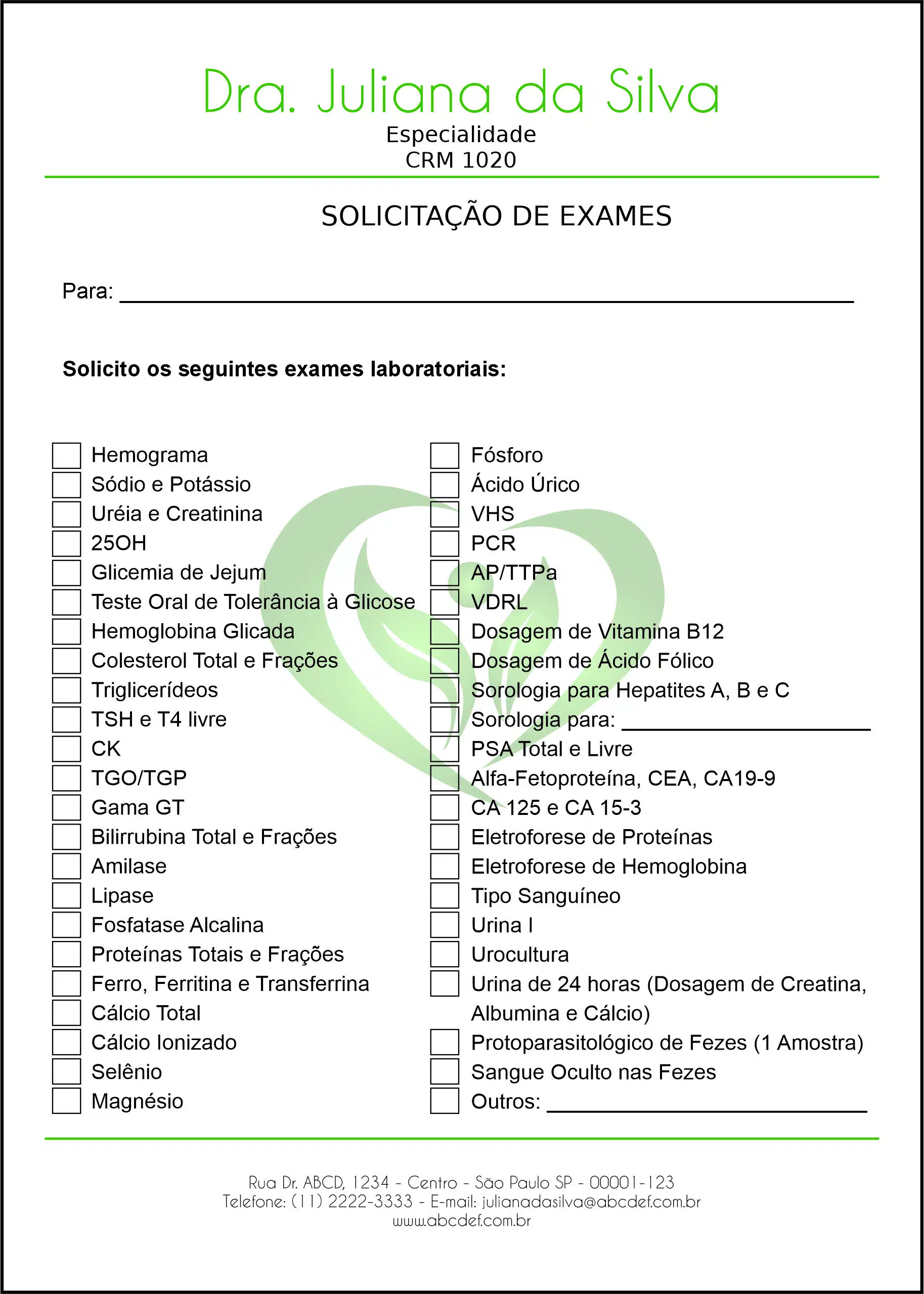 Solicitação de Exames Endocrinologia Winnipeg