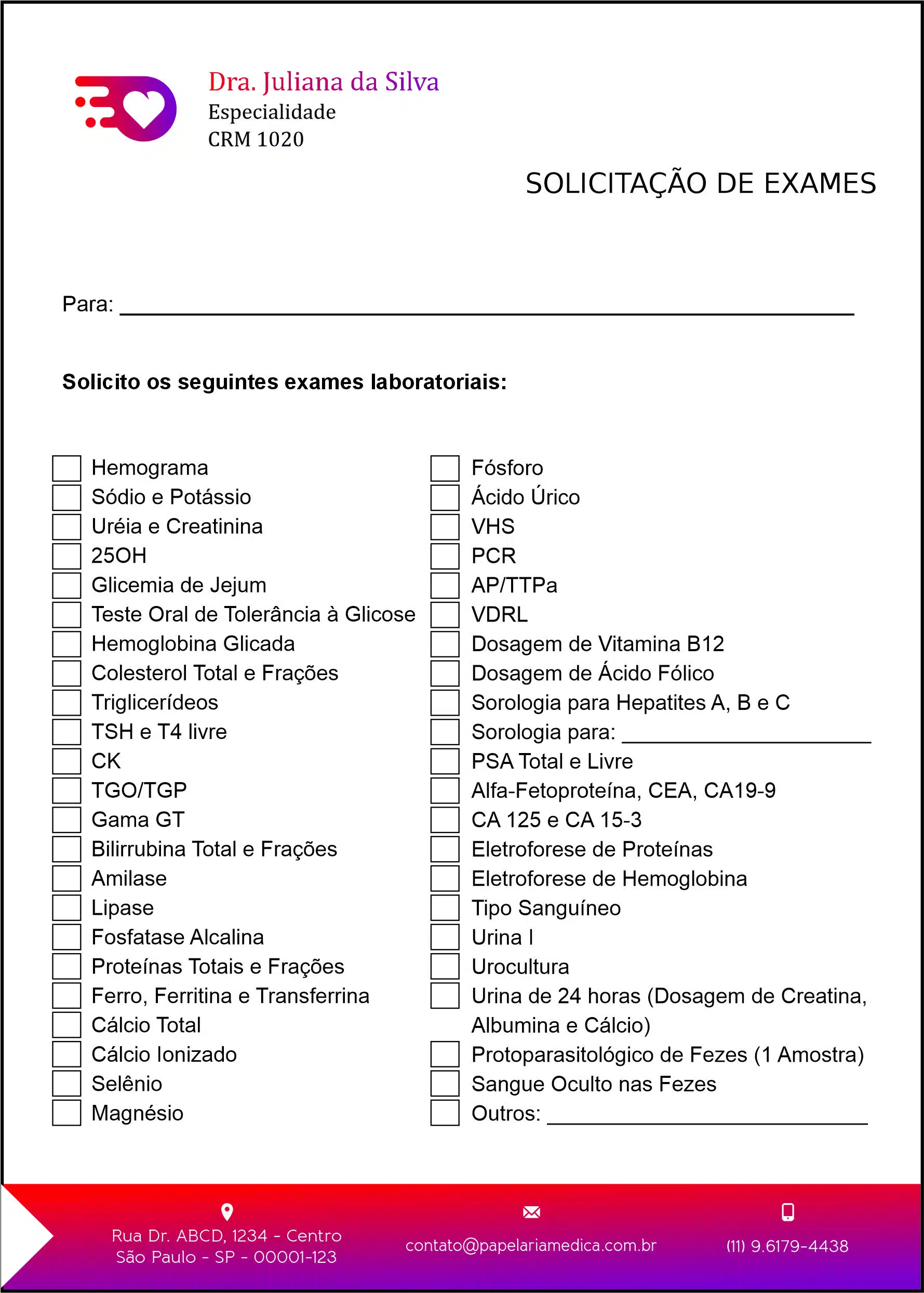 Solicitação de Exames Clínica Geral Damieta