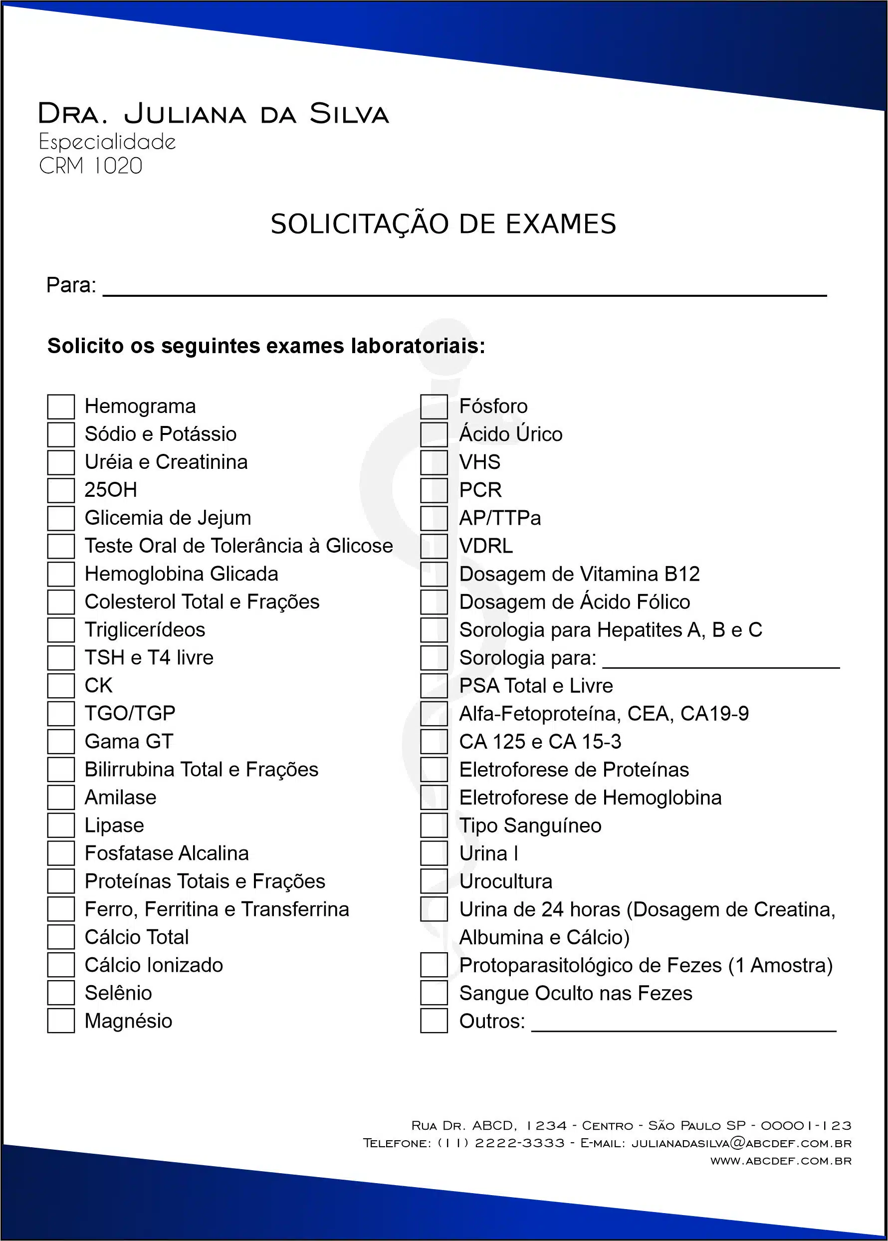 Solicitação de Exames Clínica Geral Latópolis