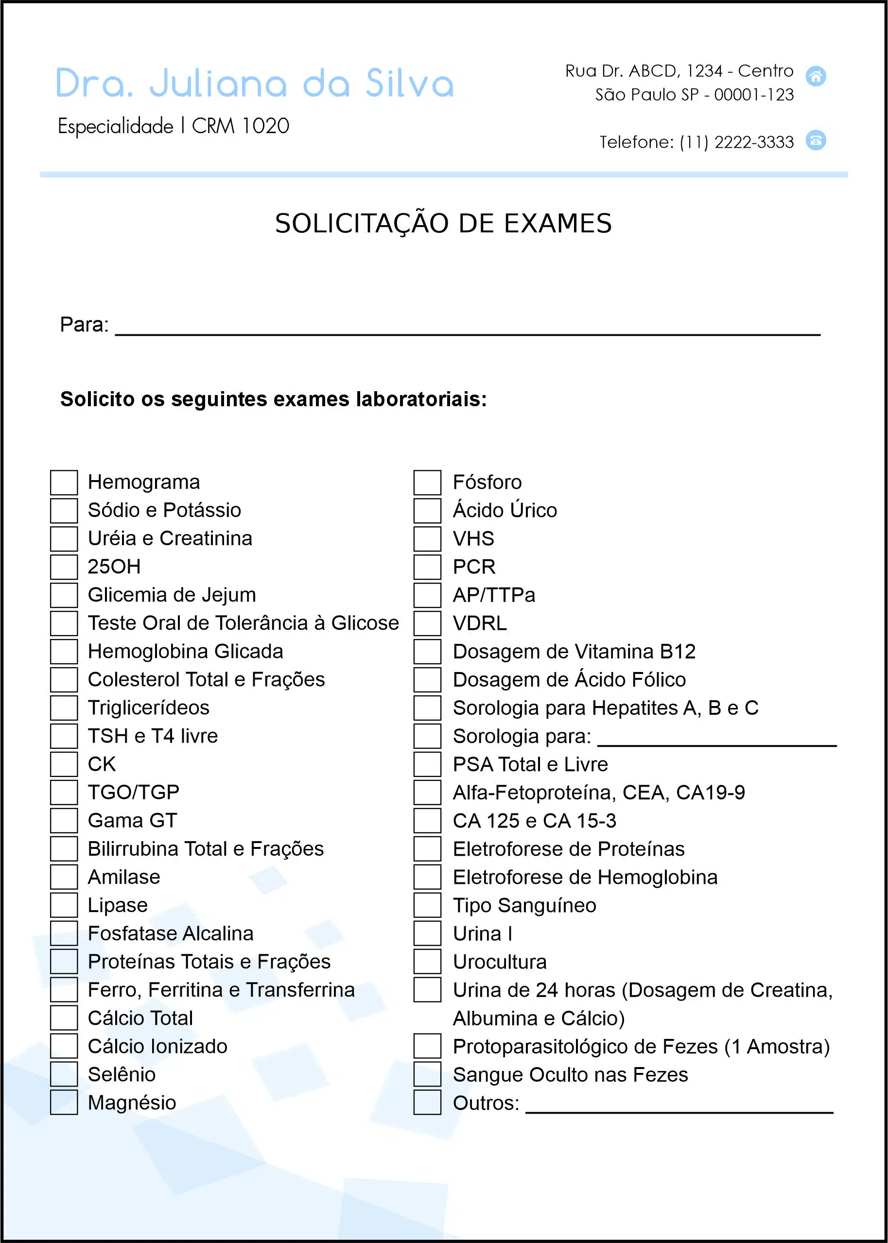 Solicitação de Exames Clínica Geral Minia