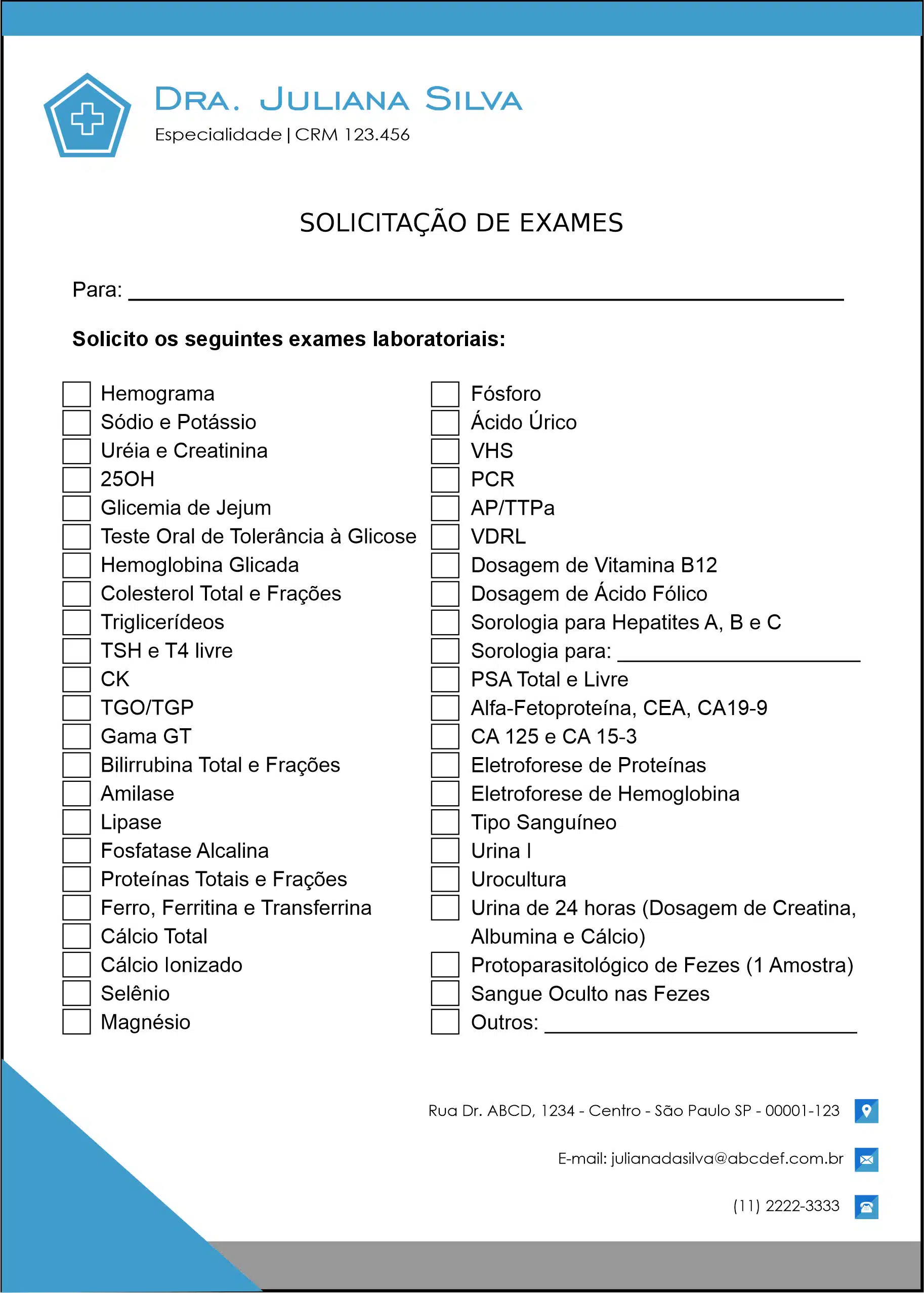 Solicitação de Exames Clínica Geral Dahab