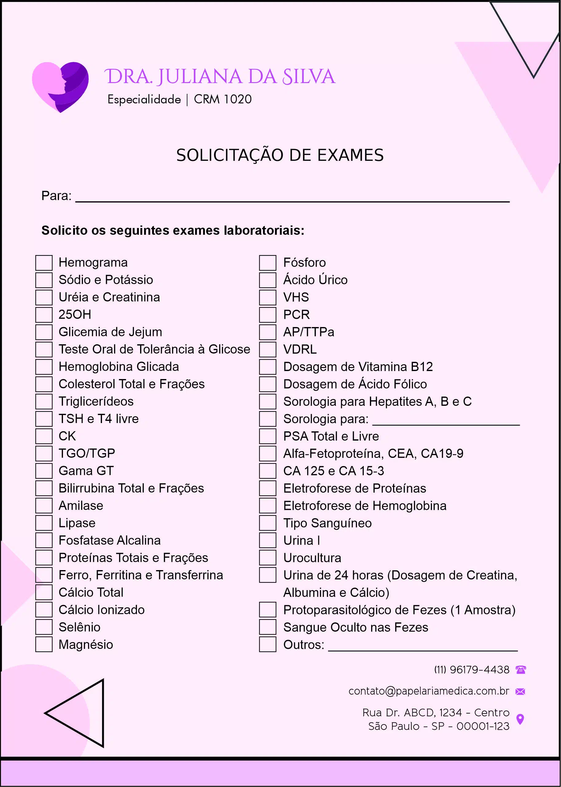 Solicitação de Exames Ginecologia Denver