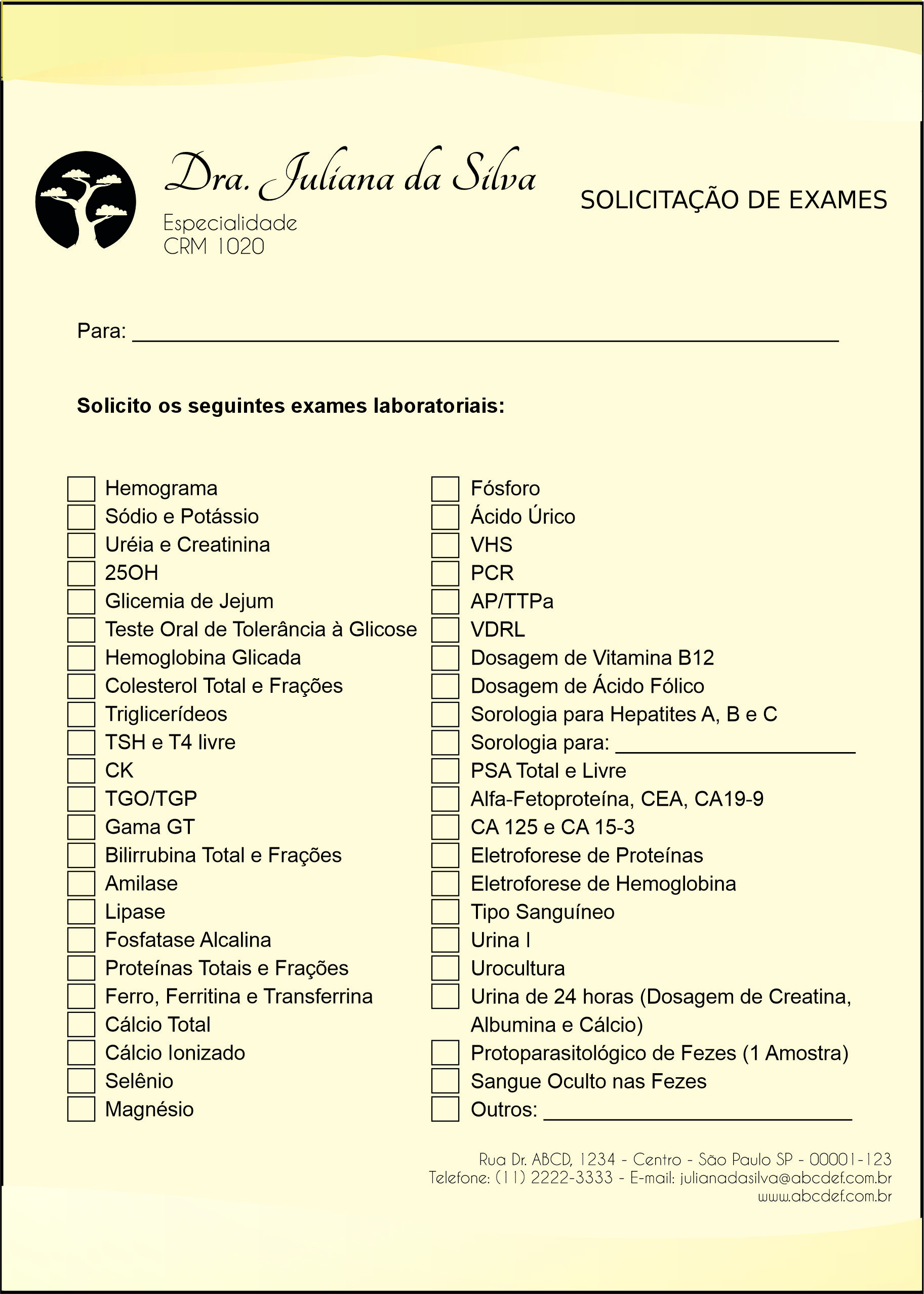 Solicitação de Exames Geriatria Teerã