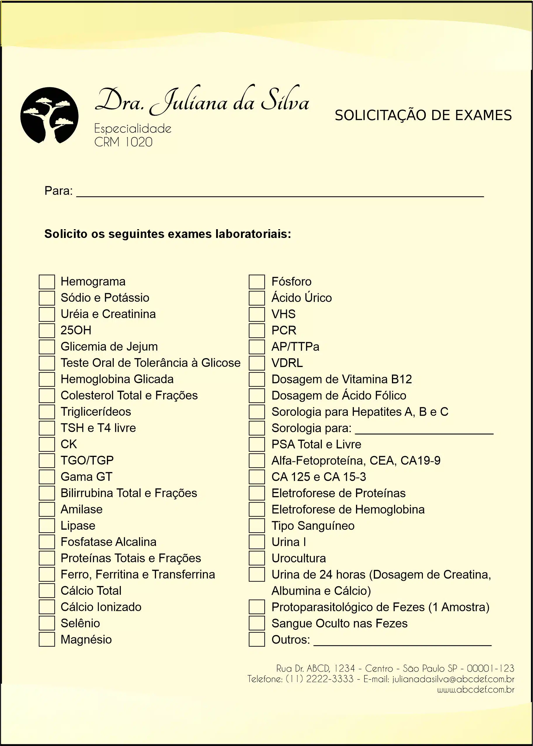 Solicitação de Exames Geriatria Teerã