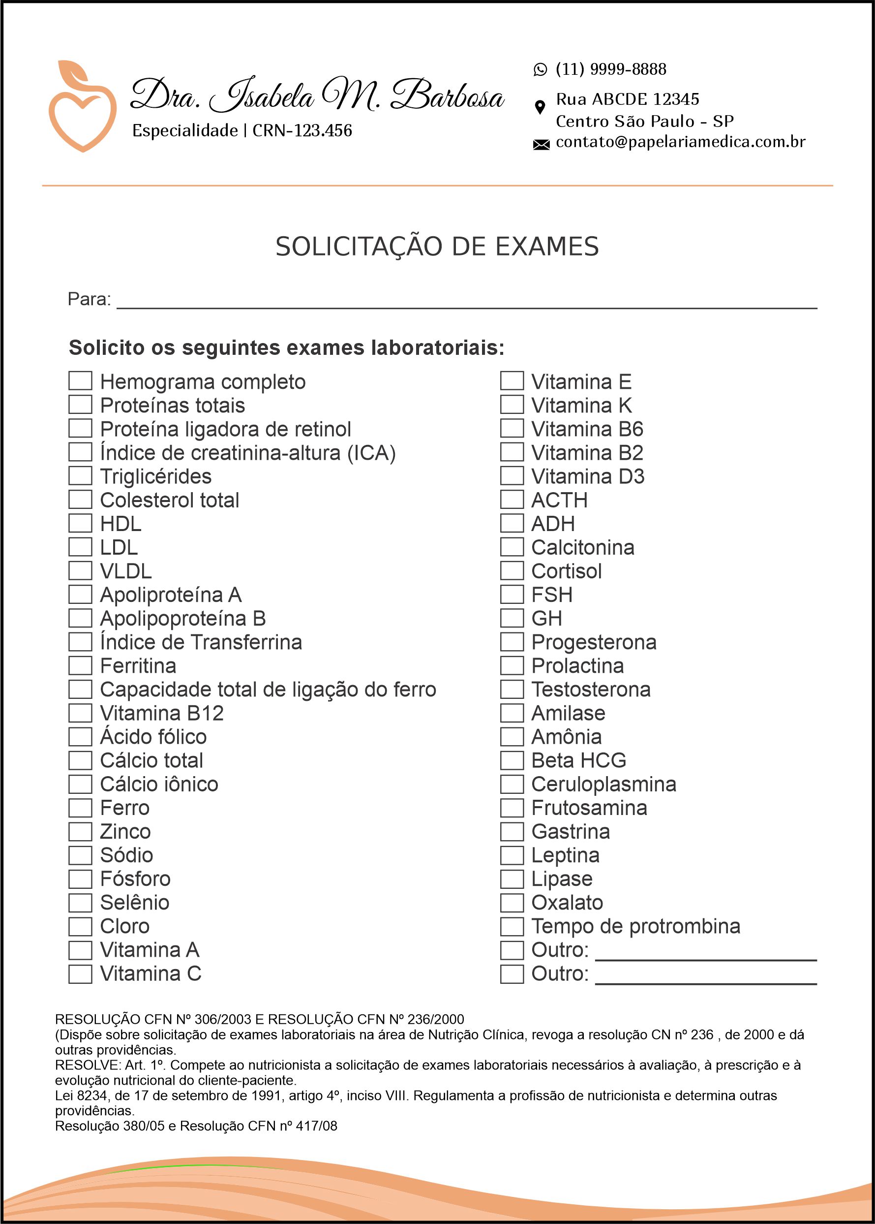 Solicitação de Exames Nutricionista La Plata