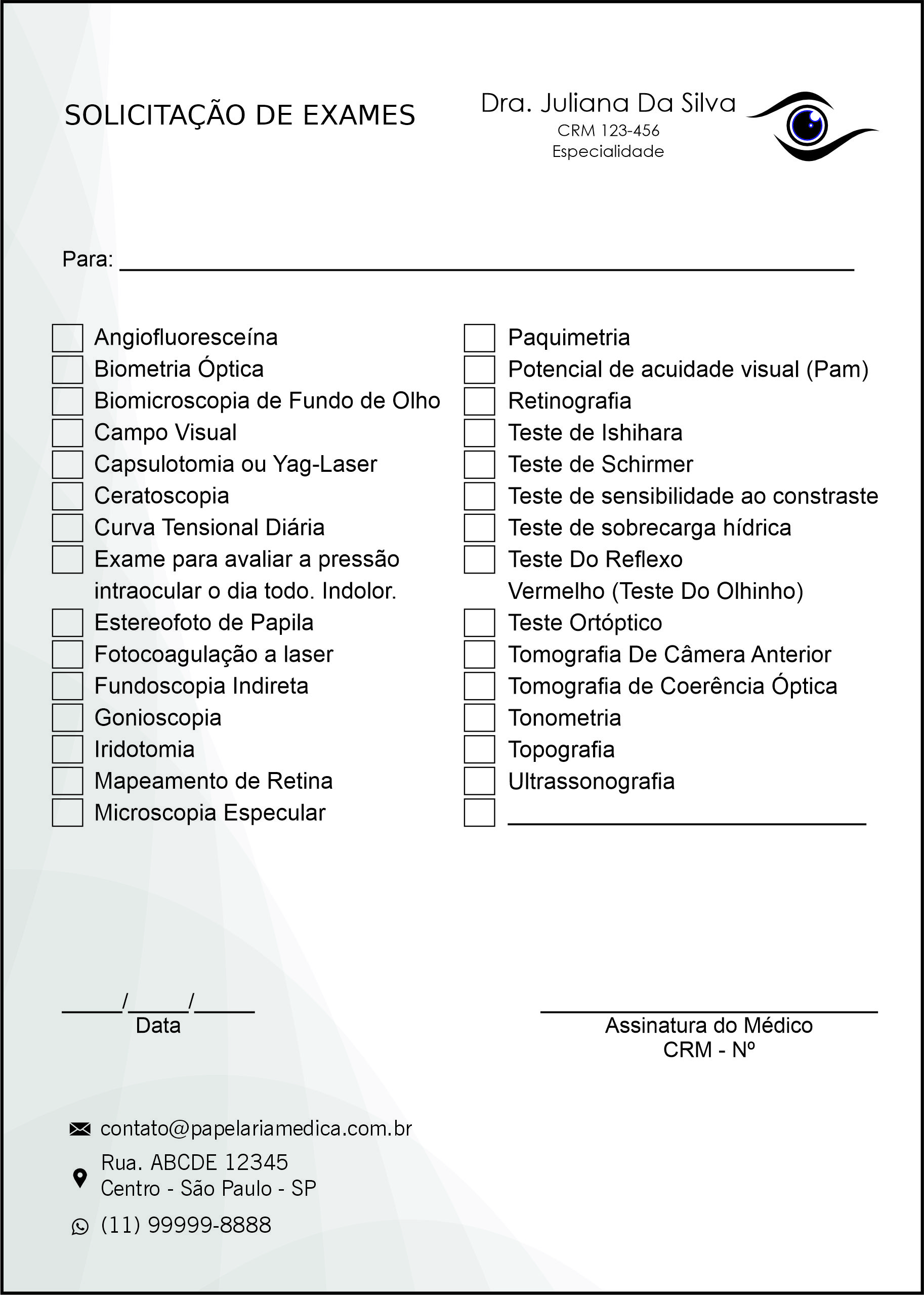Solicitação de Exames Oftalmologia Estocolmo
