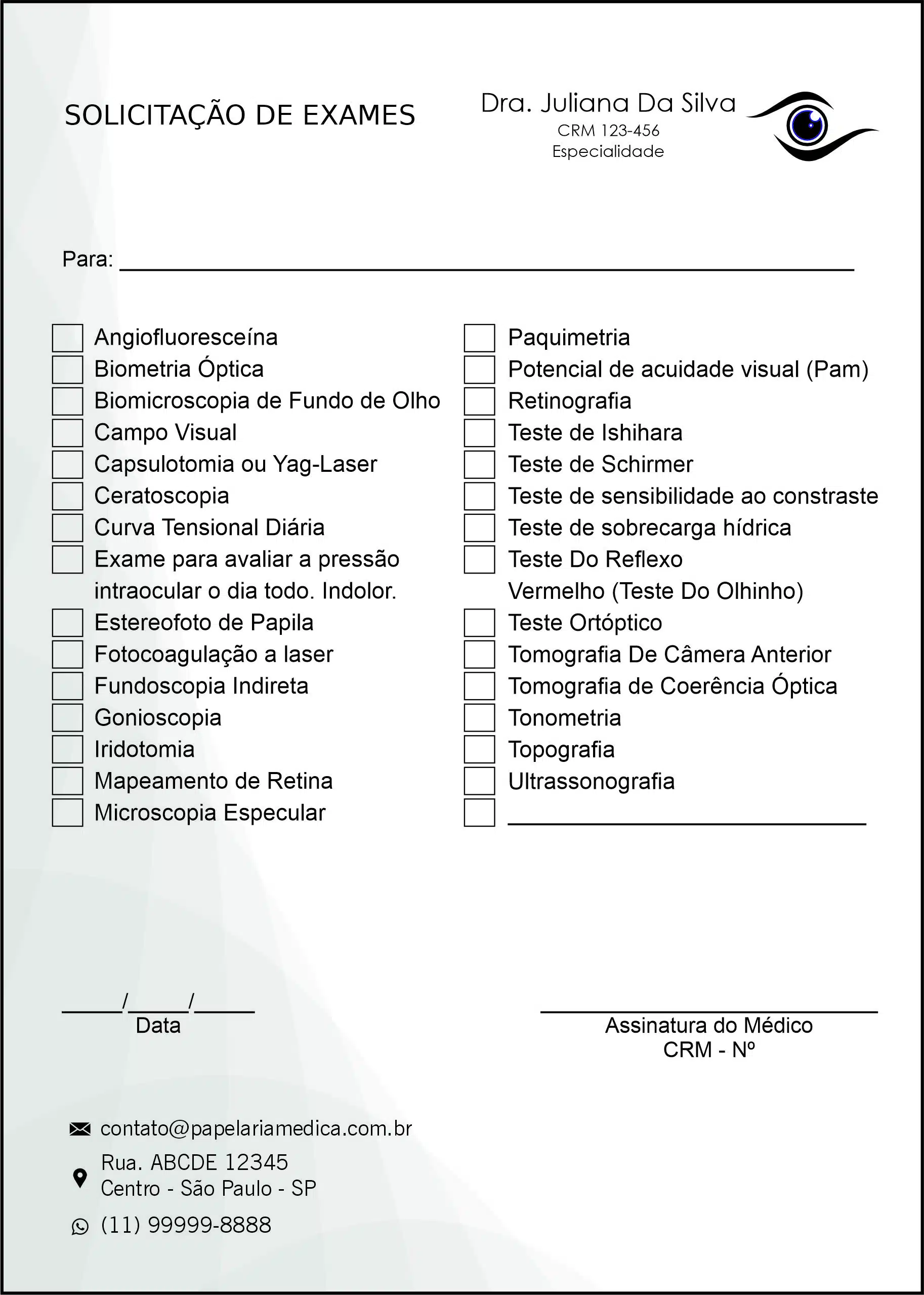 Solicitação de Exames Oftalmologia Estocolmo