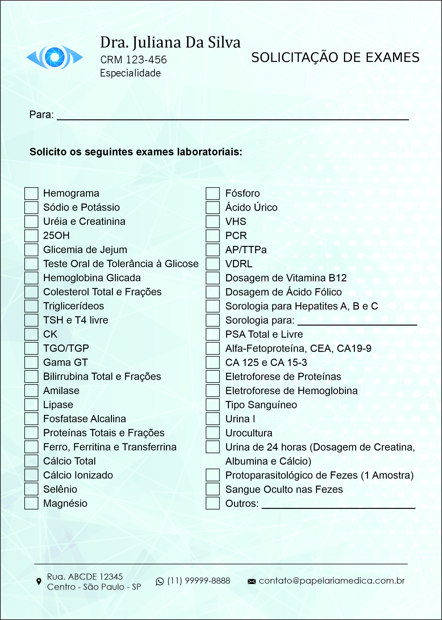 Solicitação de Exames Oftalmologia Gotemburgo