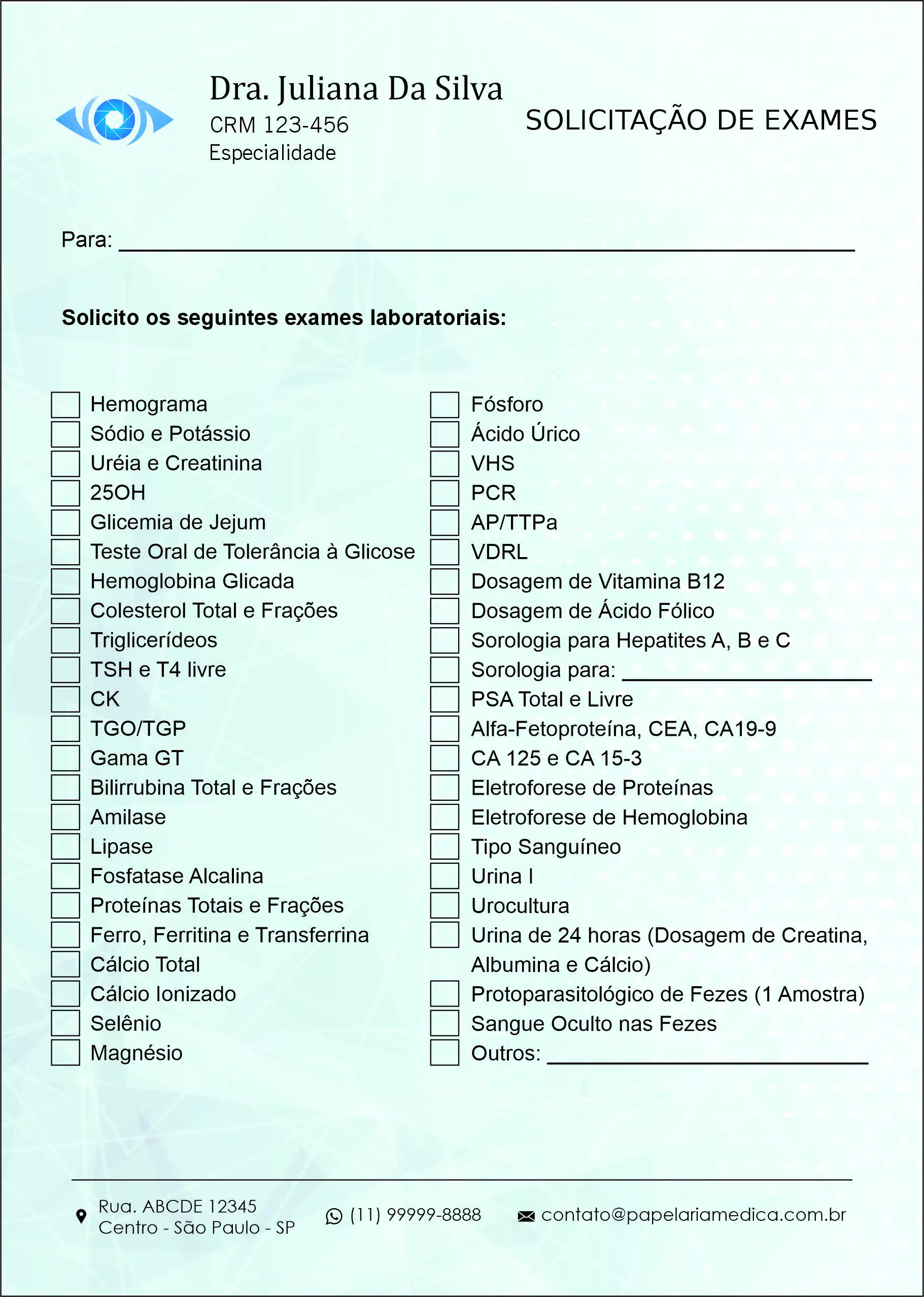 Solicitação de Exames Oftalmologia Gotemburgo