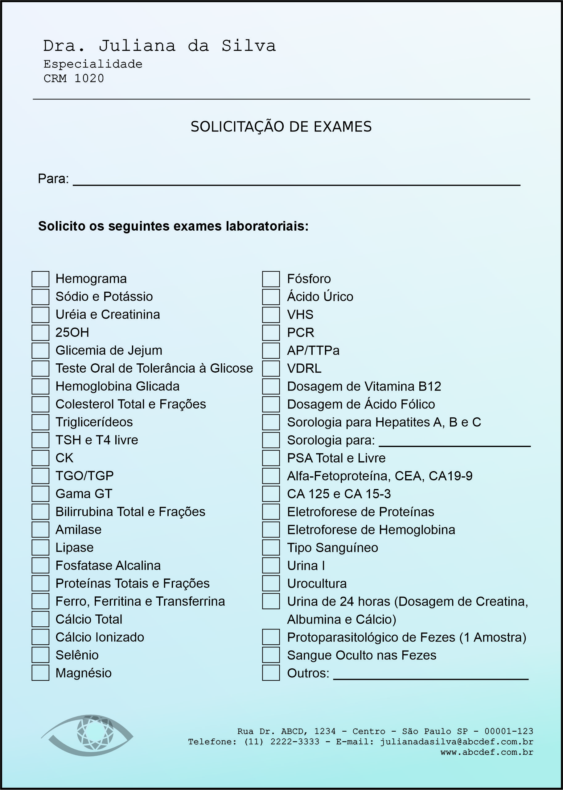Solicitação de Exames Oftalmologia Kiruna