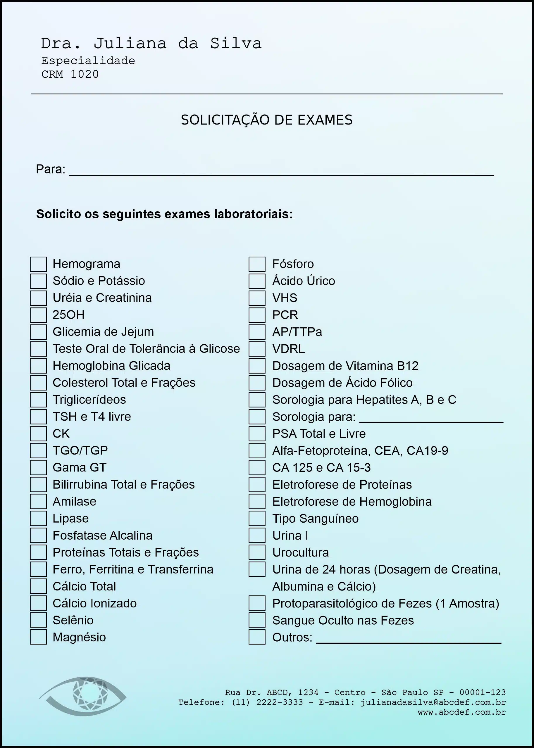 Solicitação de Exames Oftalmologia Kiruna