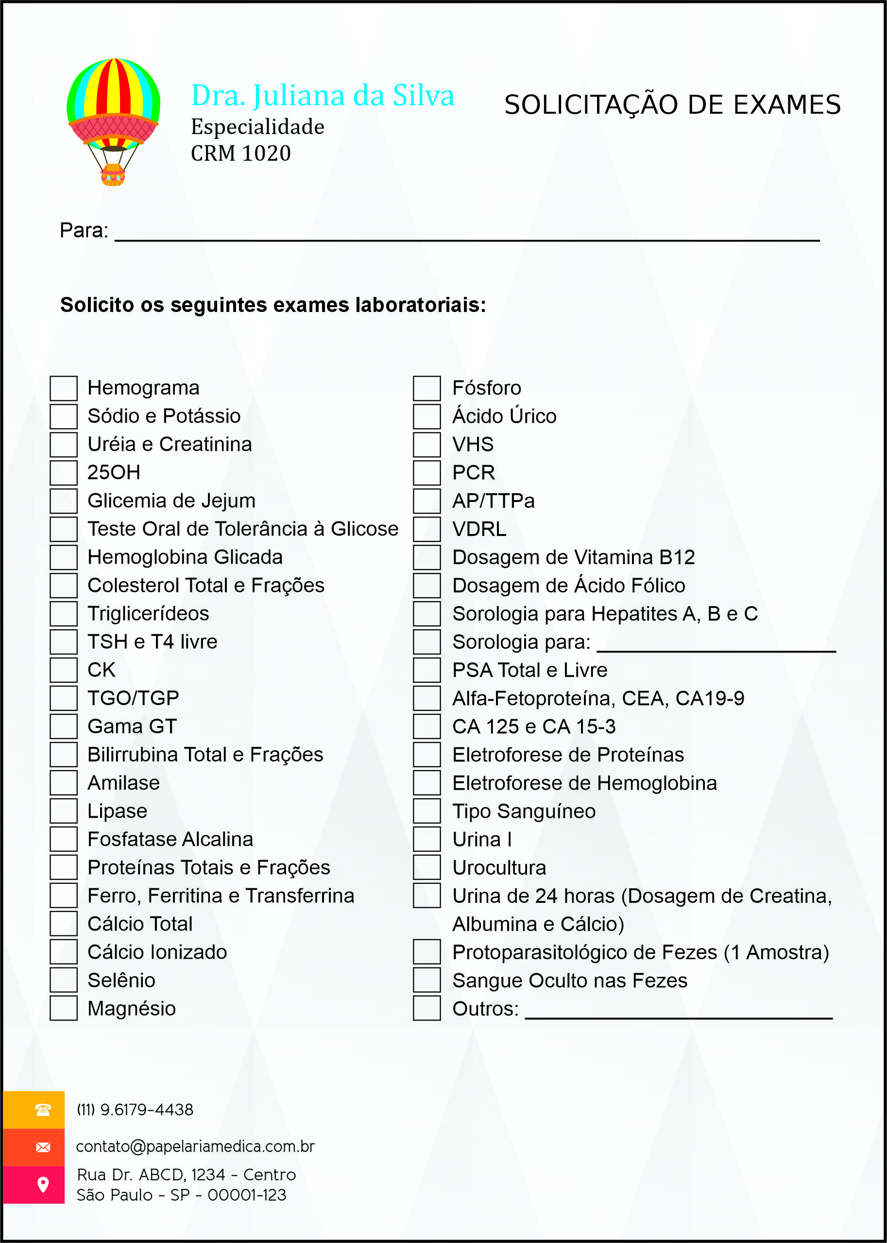 Solicitação de Exames Pediatra Estetino