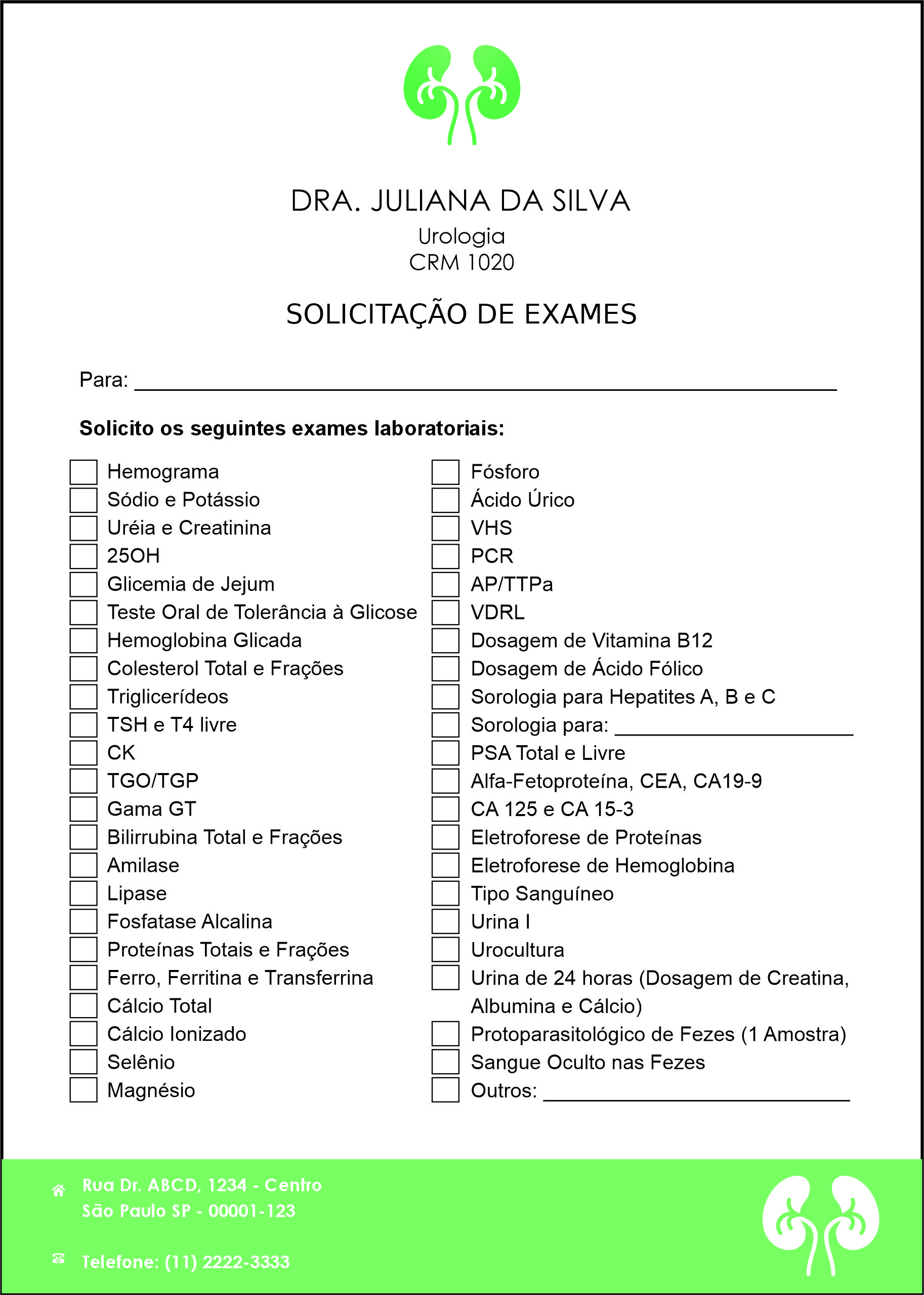 Solicitação de Exames Urologia Braga