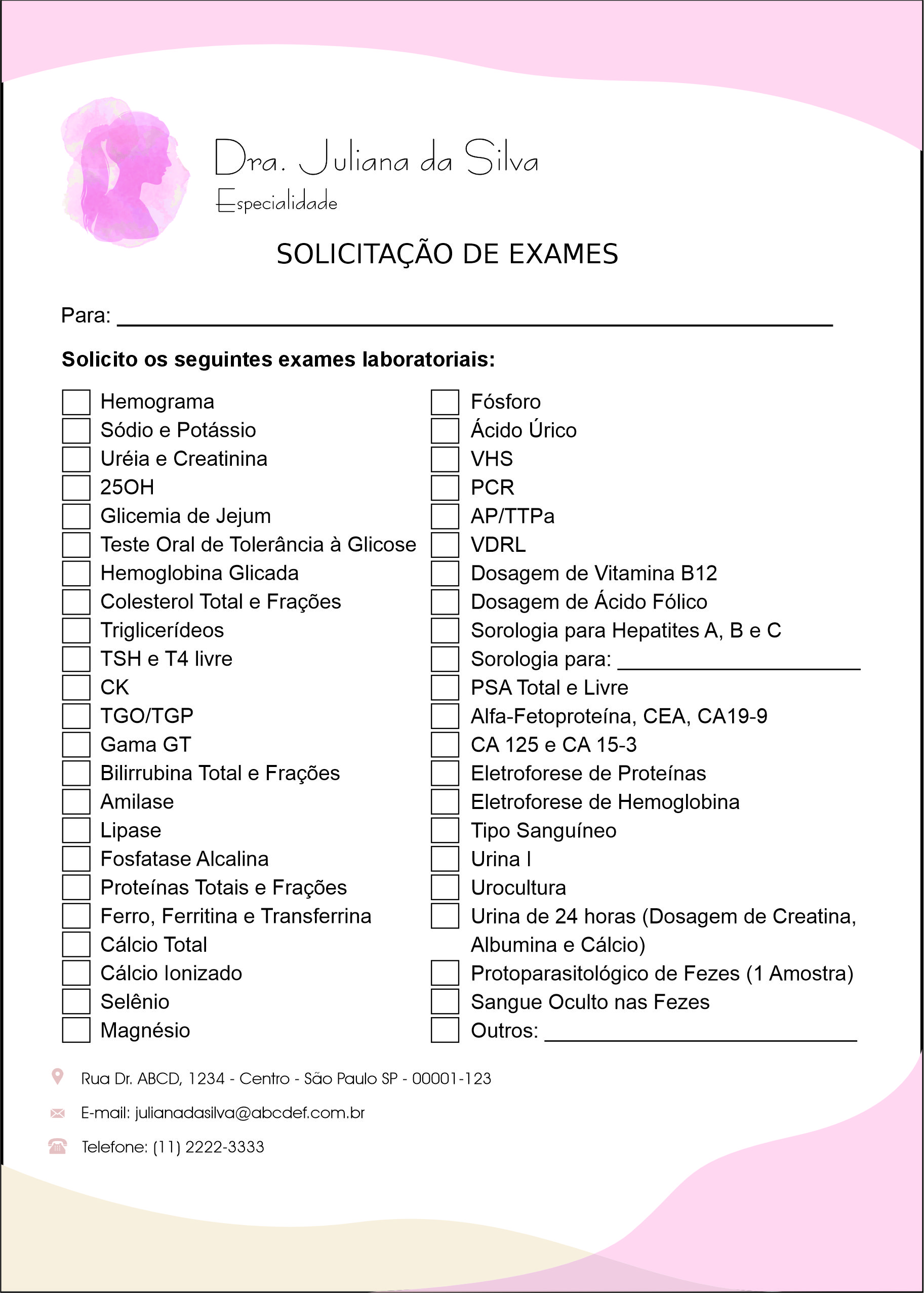 Solicitação de Exames Dermatologista Bath