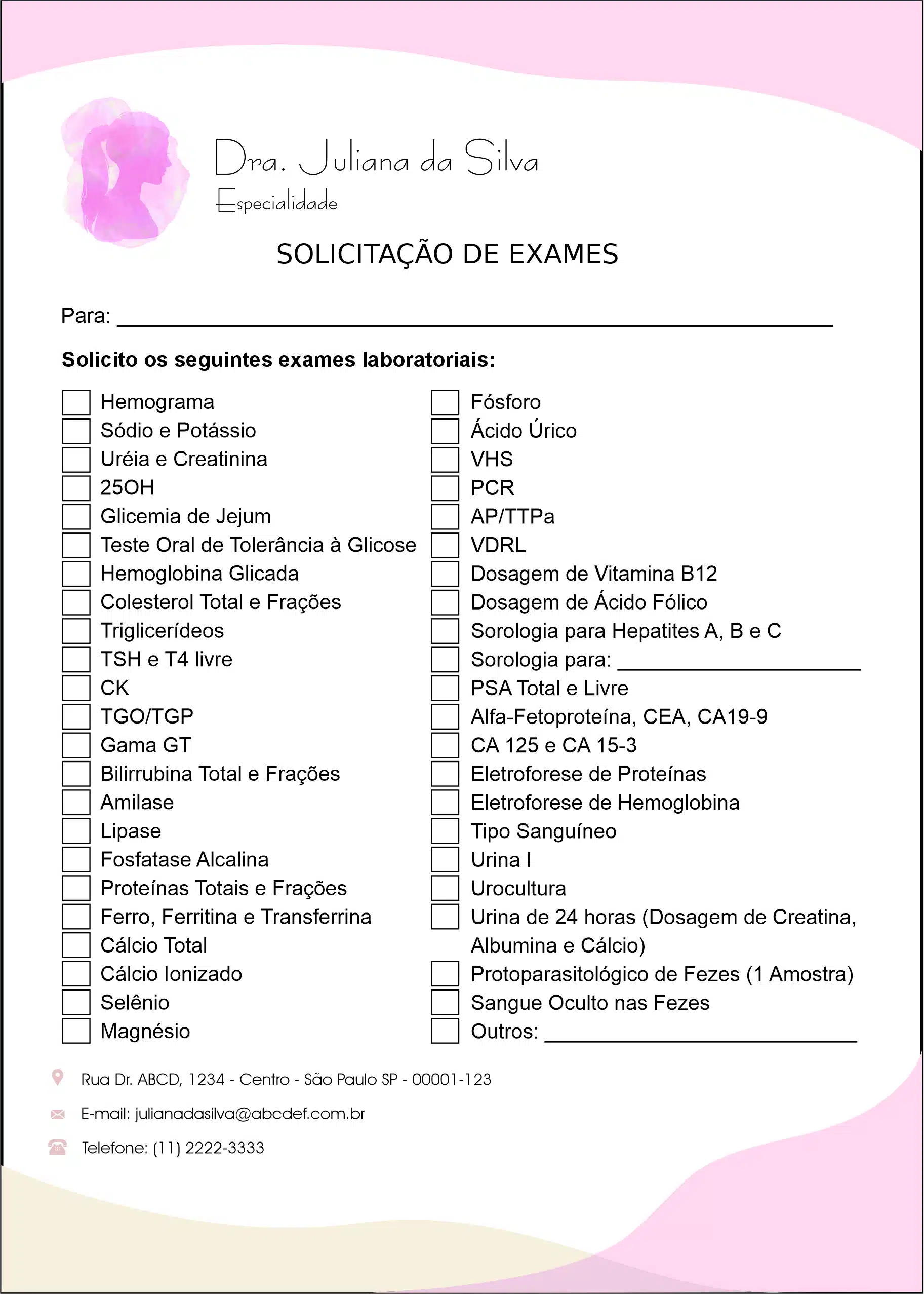 Solicitação de Exames Dermatologista Bath