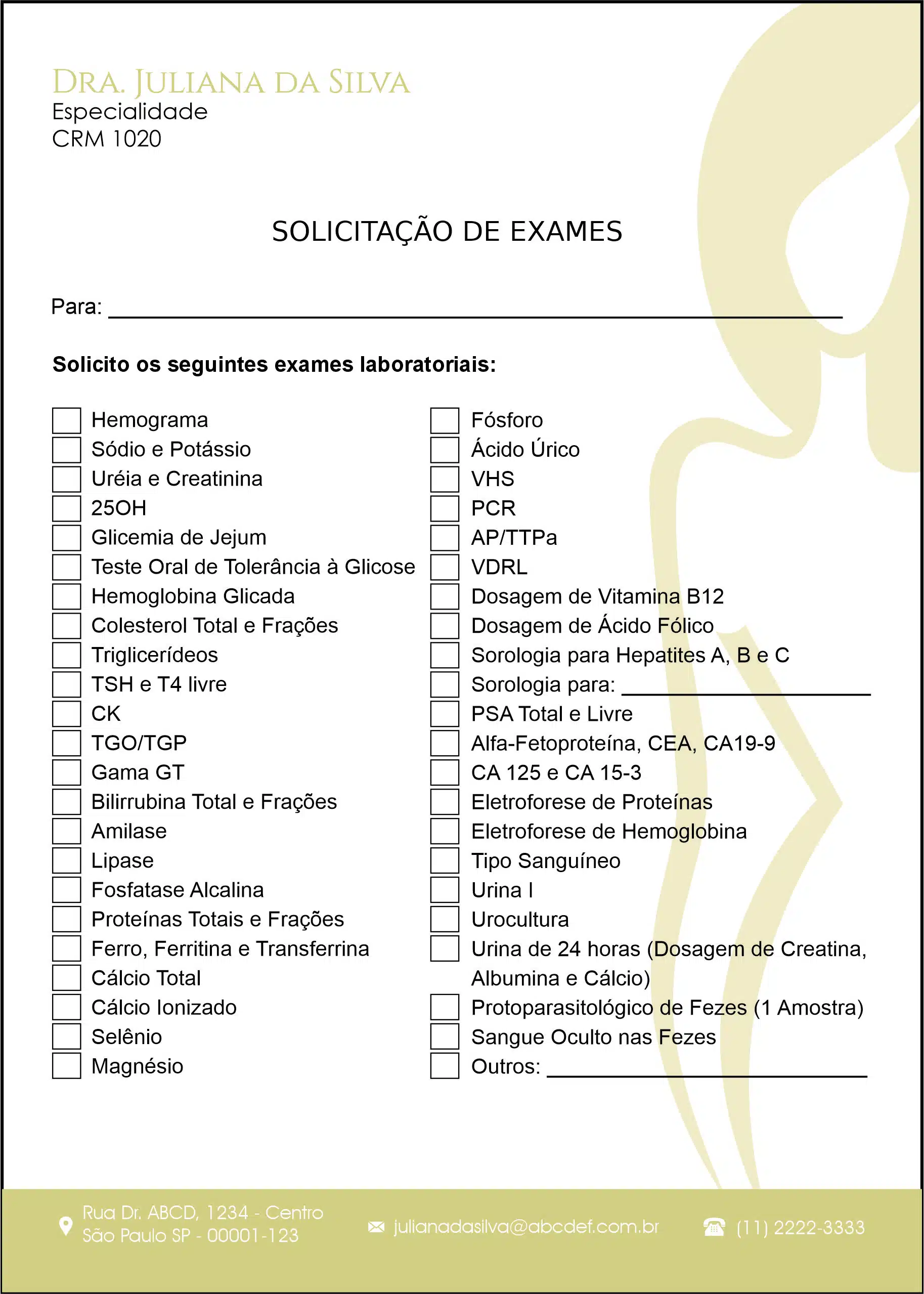 Solicitação de Exames Dermatologista Winchester