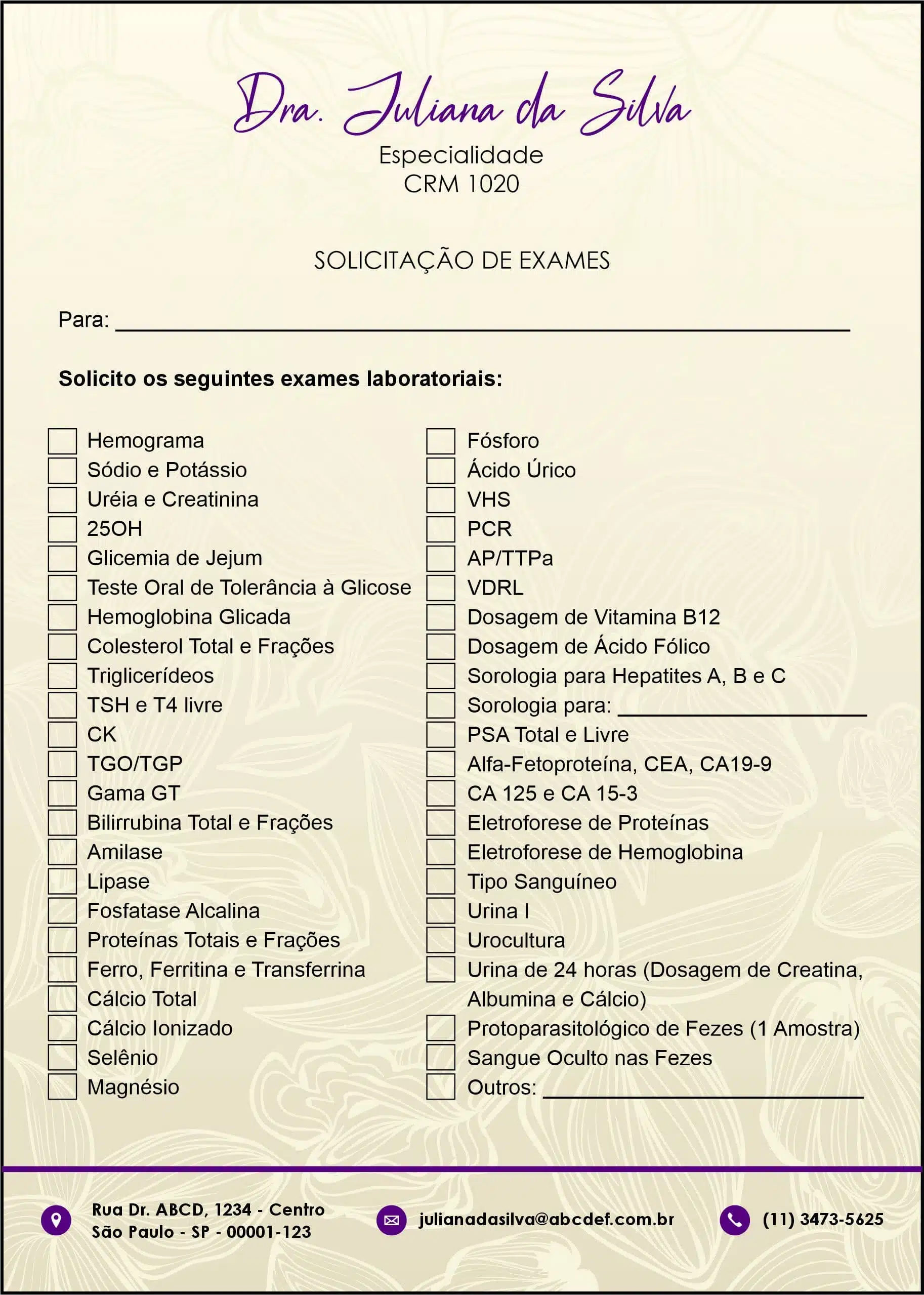 Solicitação de Exames Dermatologista Oxford