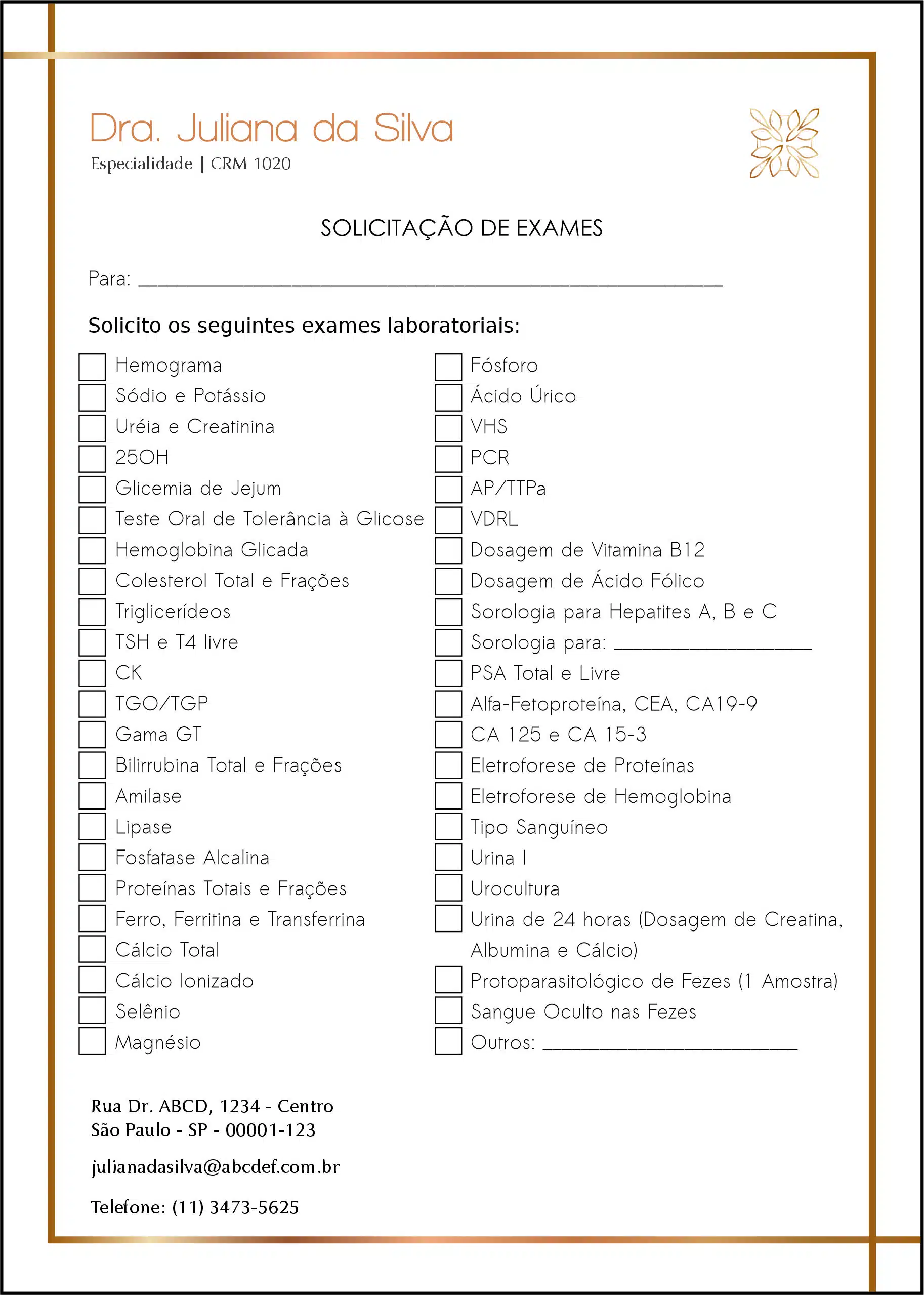 Solicitação de Exames Dermatologista Chester