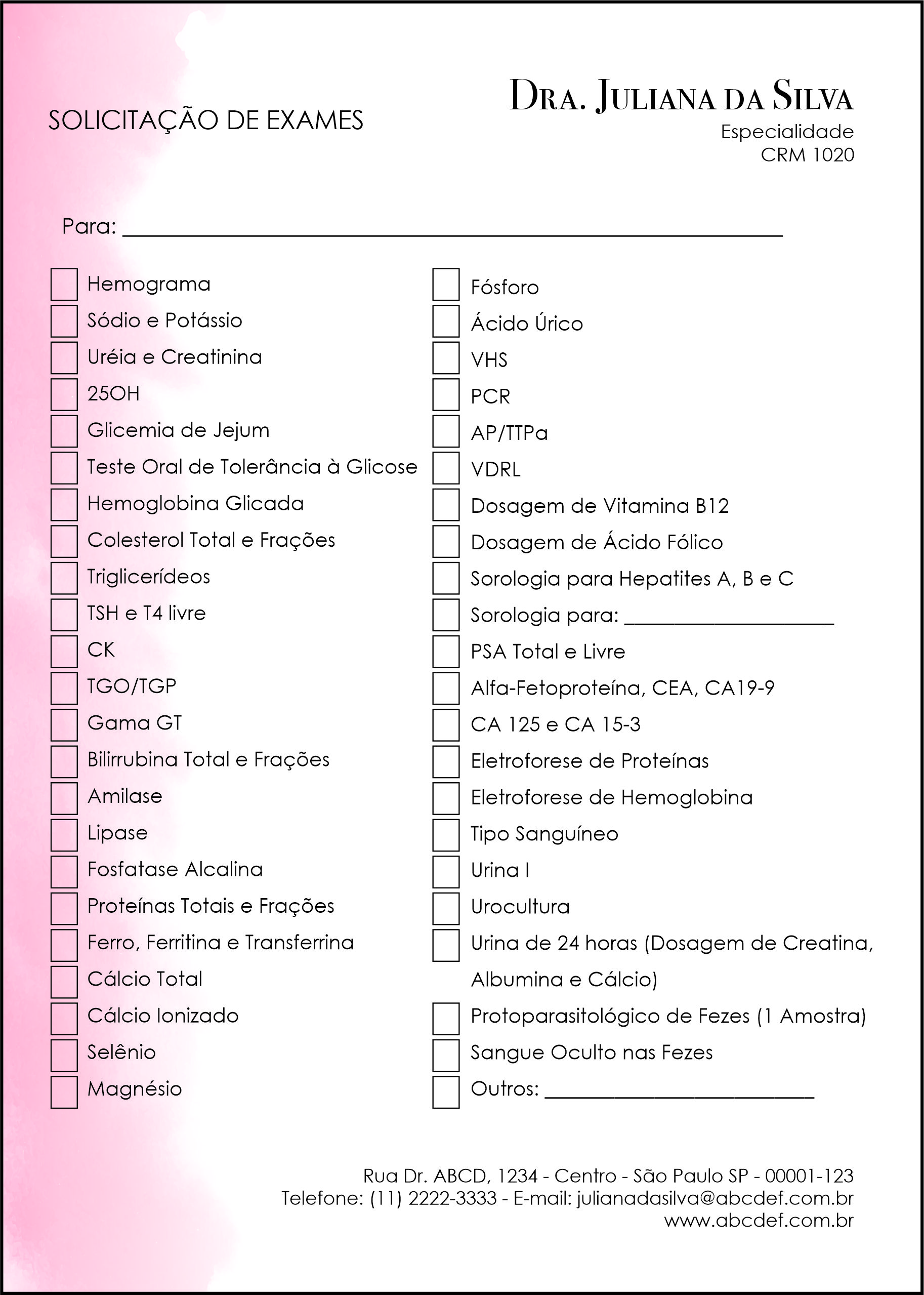 Solicitação de Exames Dermatologista Londres