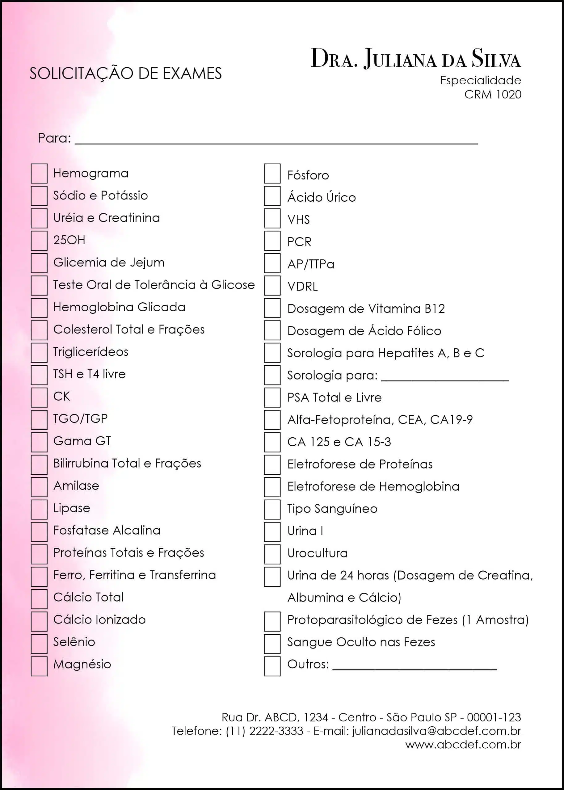 Solicitação de Exames Dermatologista Londres