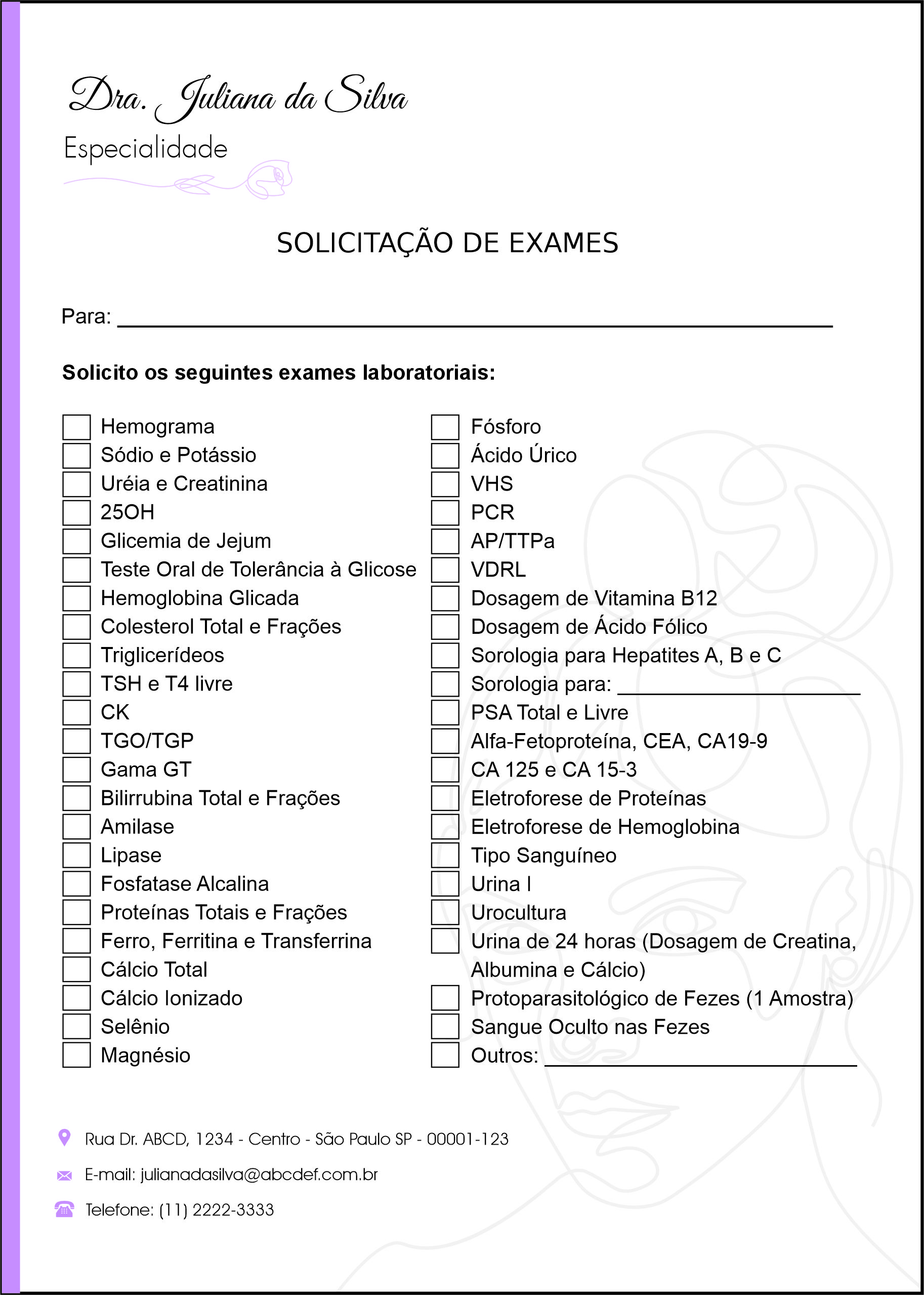 Solicitação de Exames Dermatologista Liverpool