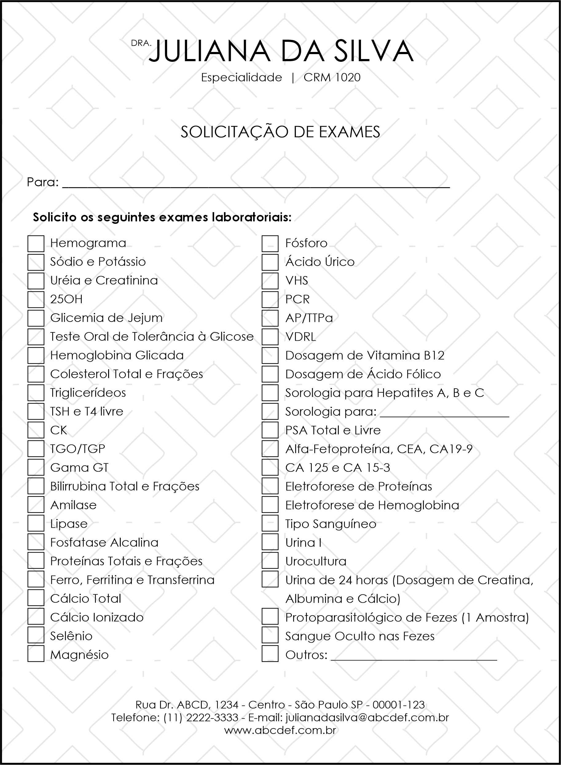 Solicitação de Exames Clínica Geral Cairo