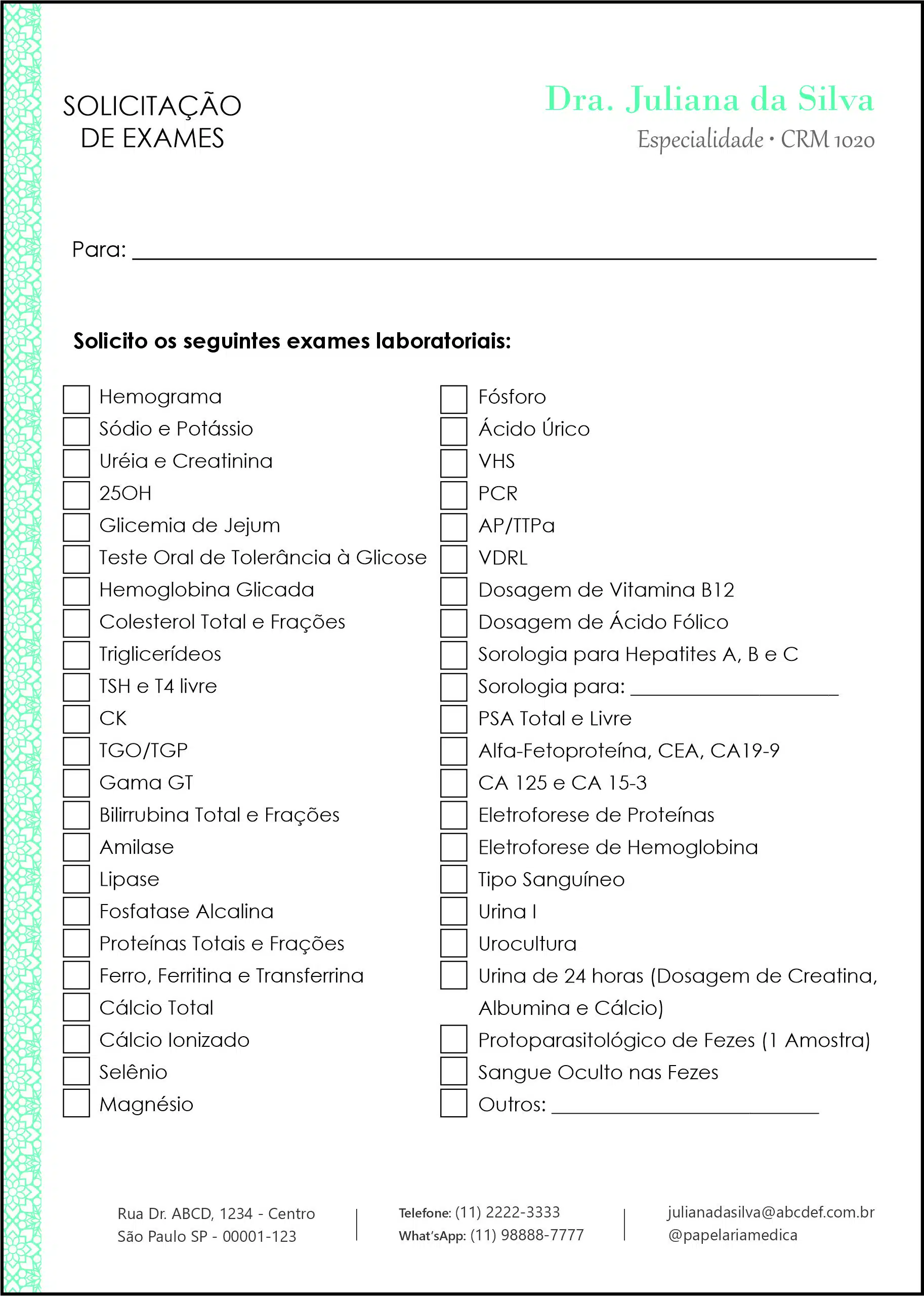 Solicitação de Exames Clínica Geral Taba