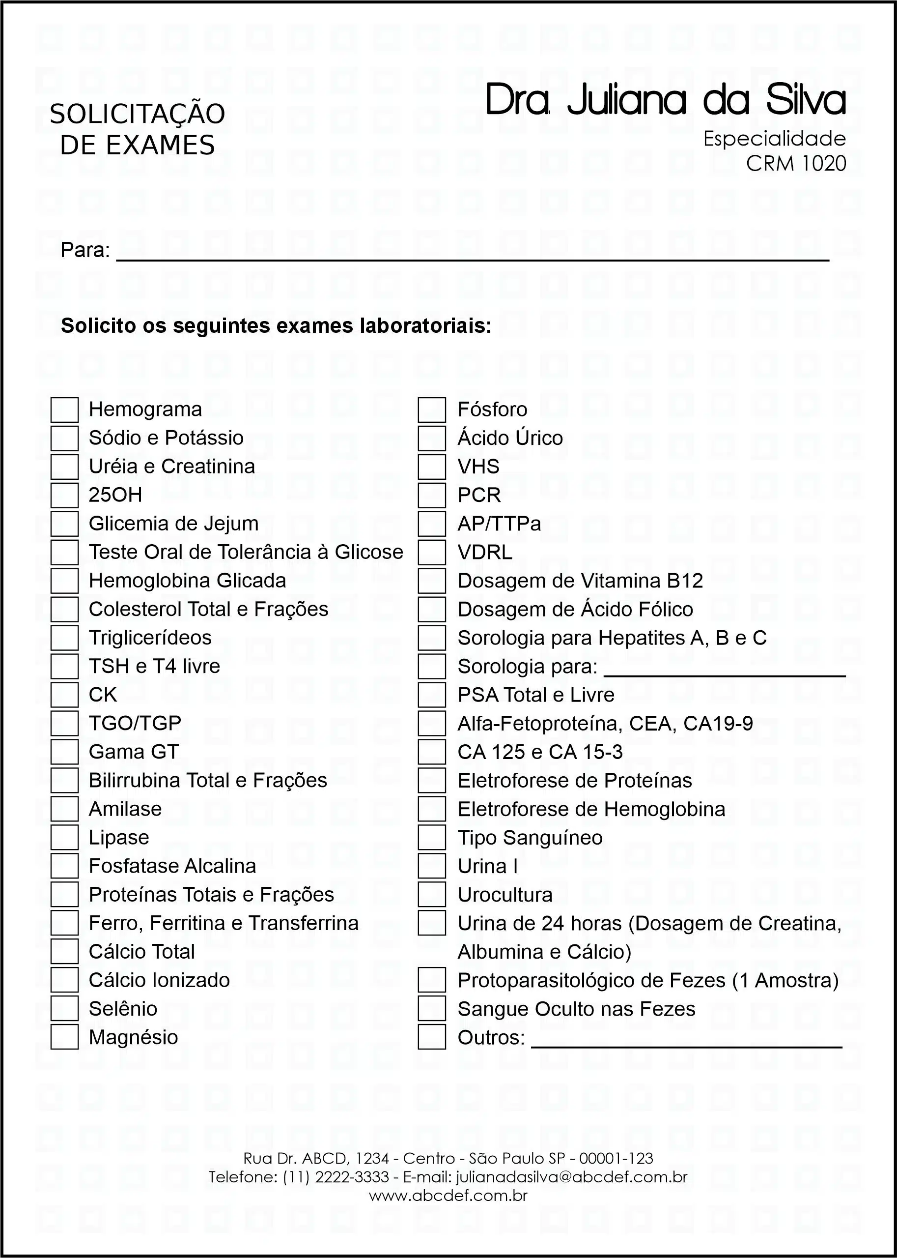 Solicitação de Exames Clínica Geral Heliópolis