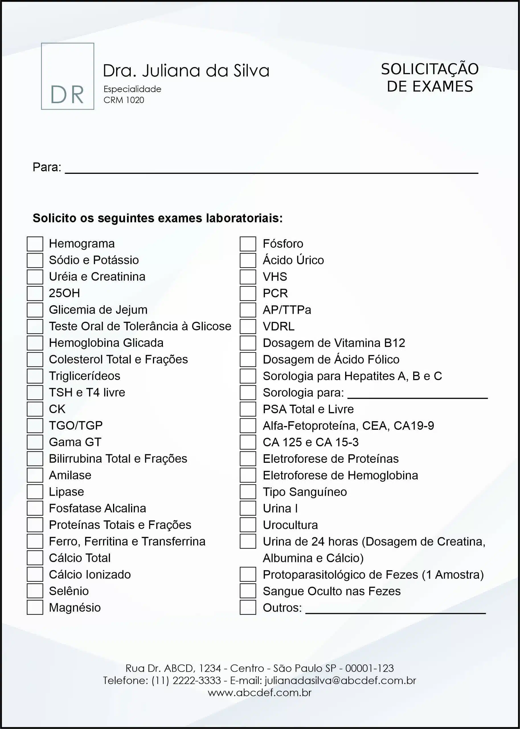 Solicitação de Exames Clínica Geral Alexandria