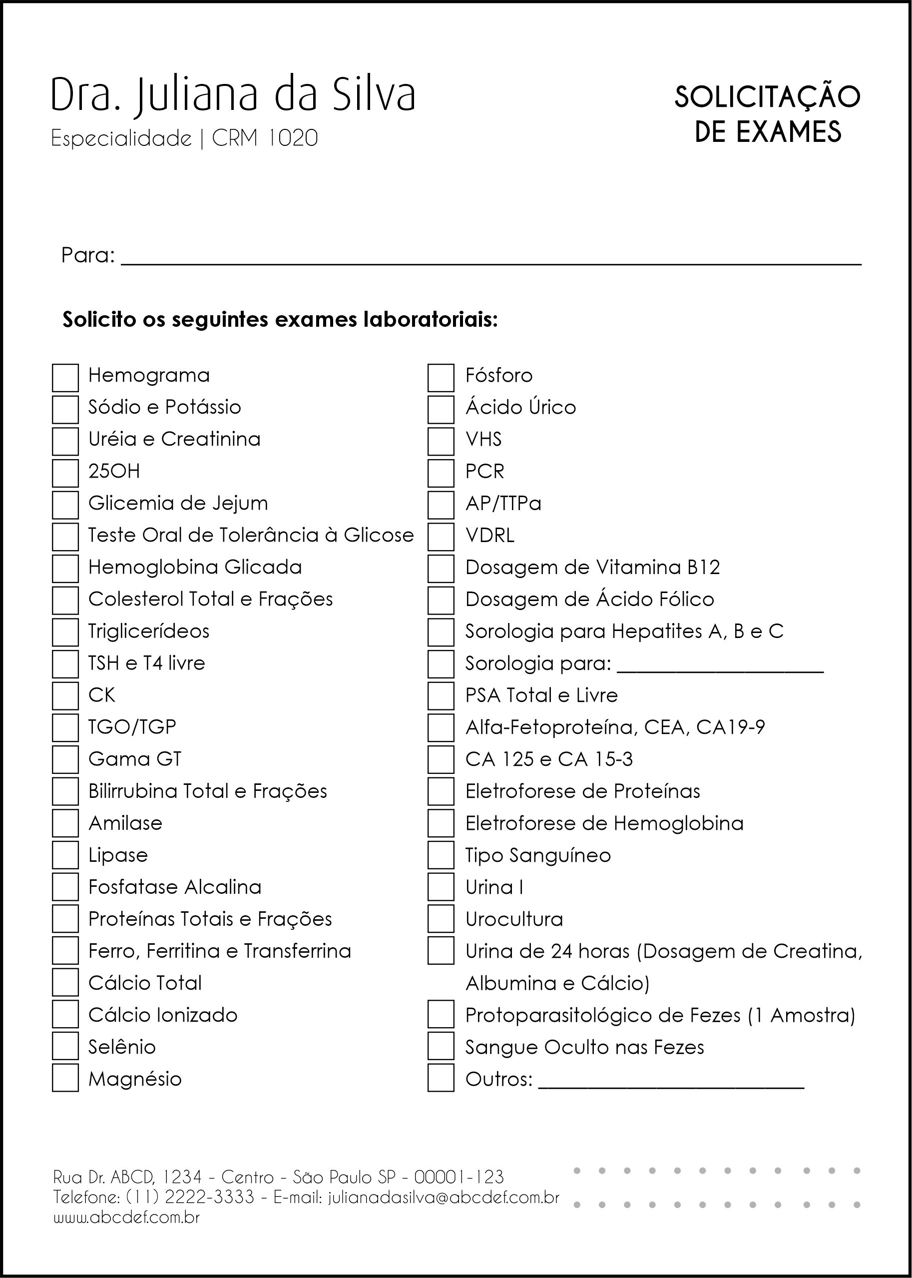 Solicitação de Exames Clínica Geral Tebas