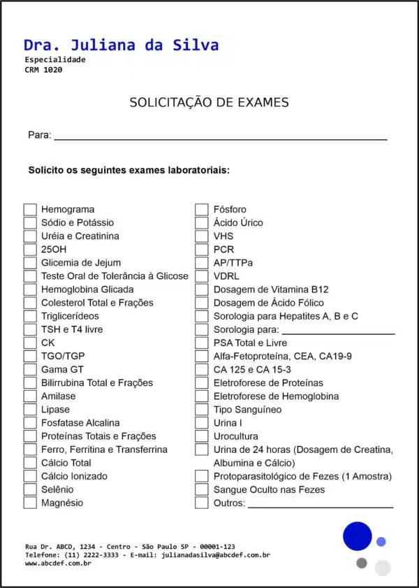 Solicitação de Exames Clínica Geral Assuã Solicitação de Exames Clínica Geral Assuã