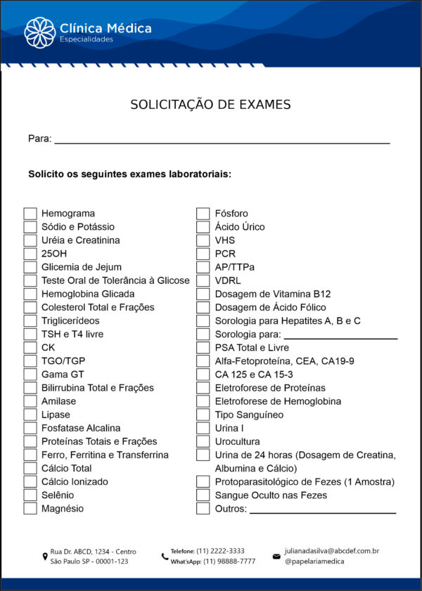 Solicitação de Exames Clínica Geral Ismaília Solicitação de Exames Clínica Geral Ismaília
