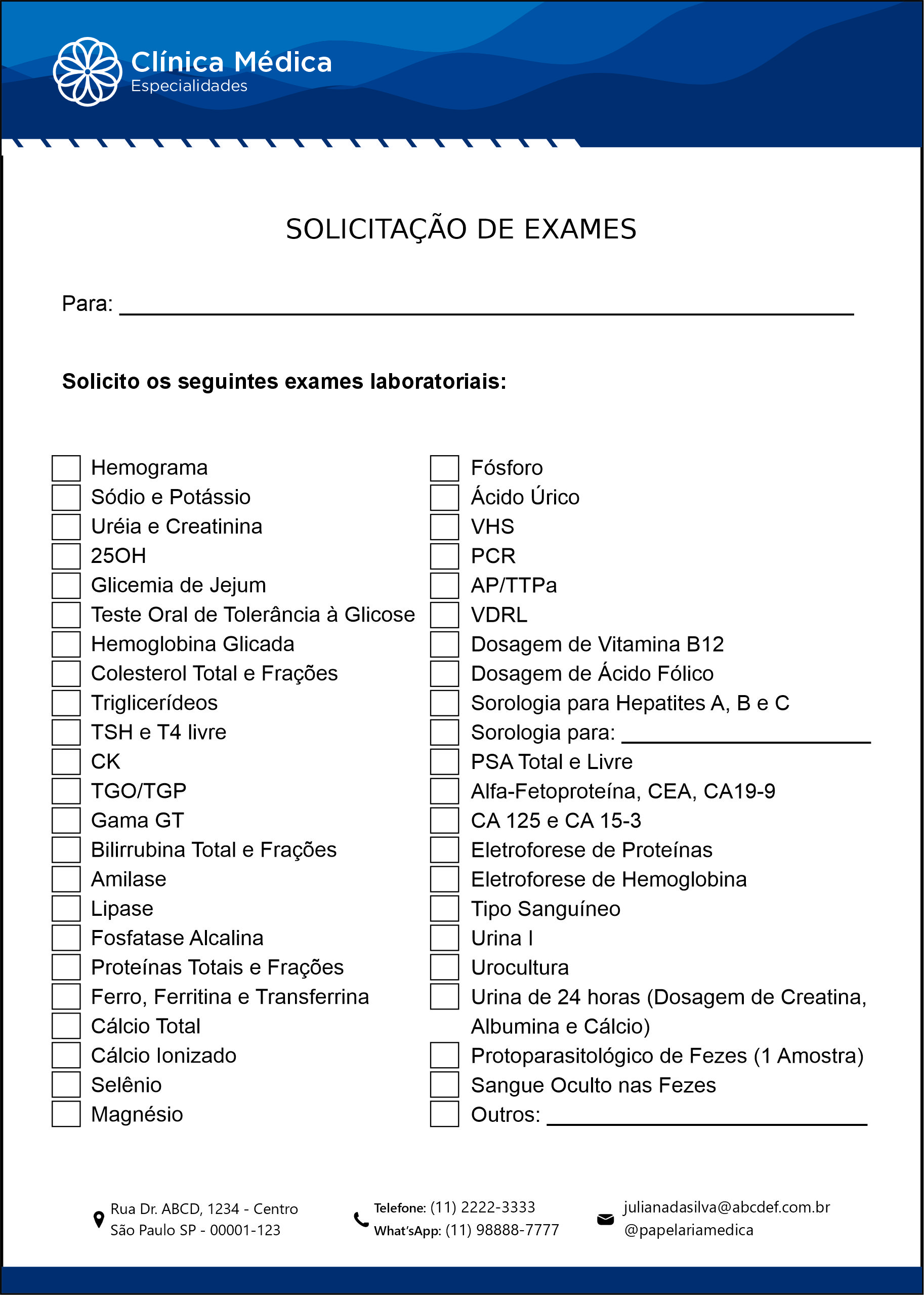 Solicitação de Exames Clínica Geral Ismaília