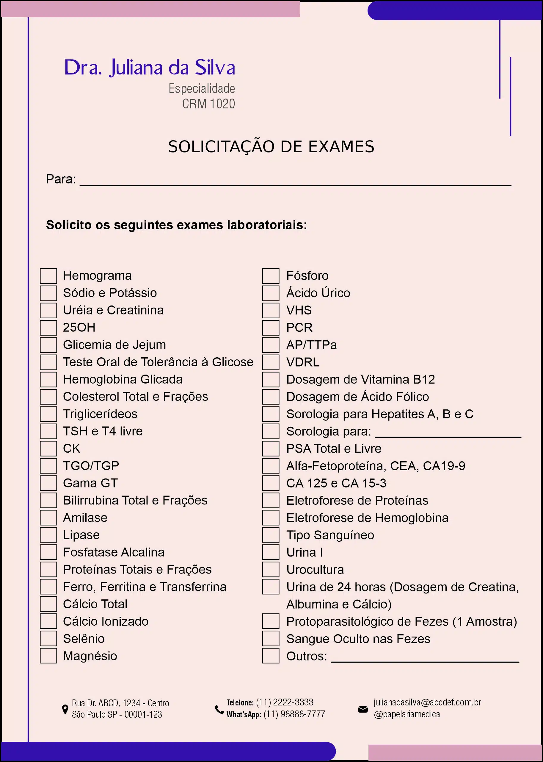Solicitação de Exames Clínica Geral Luxor