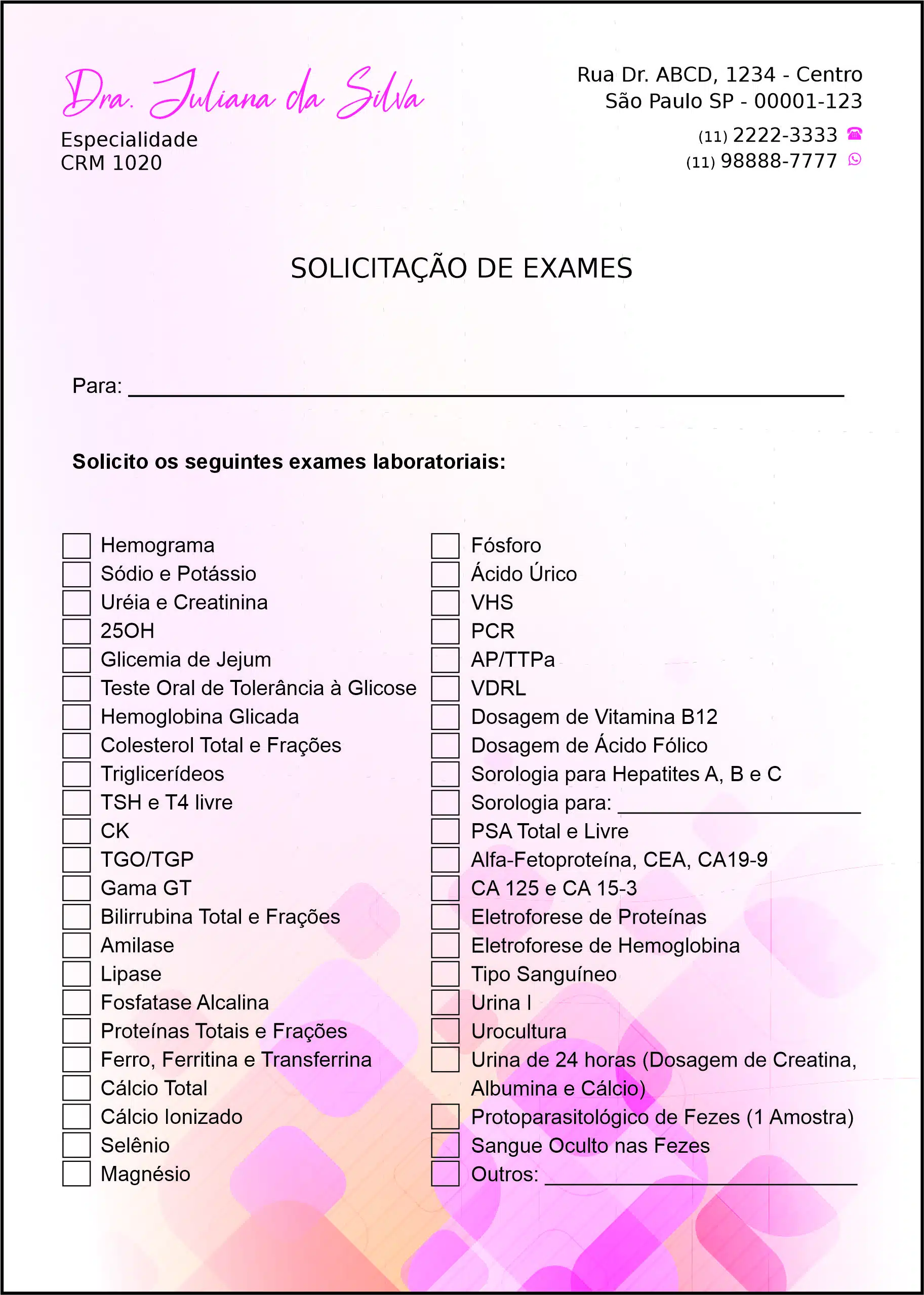 Solicitação de Exames Ginecologia Los Angeles