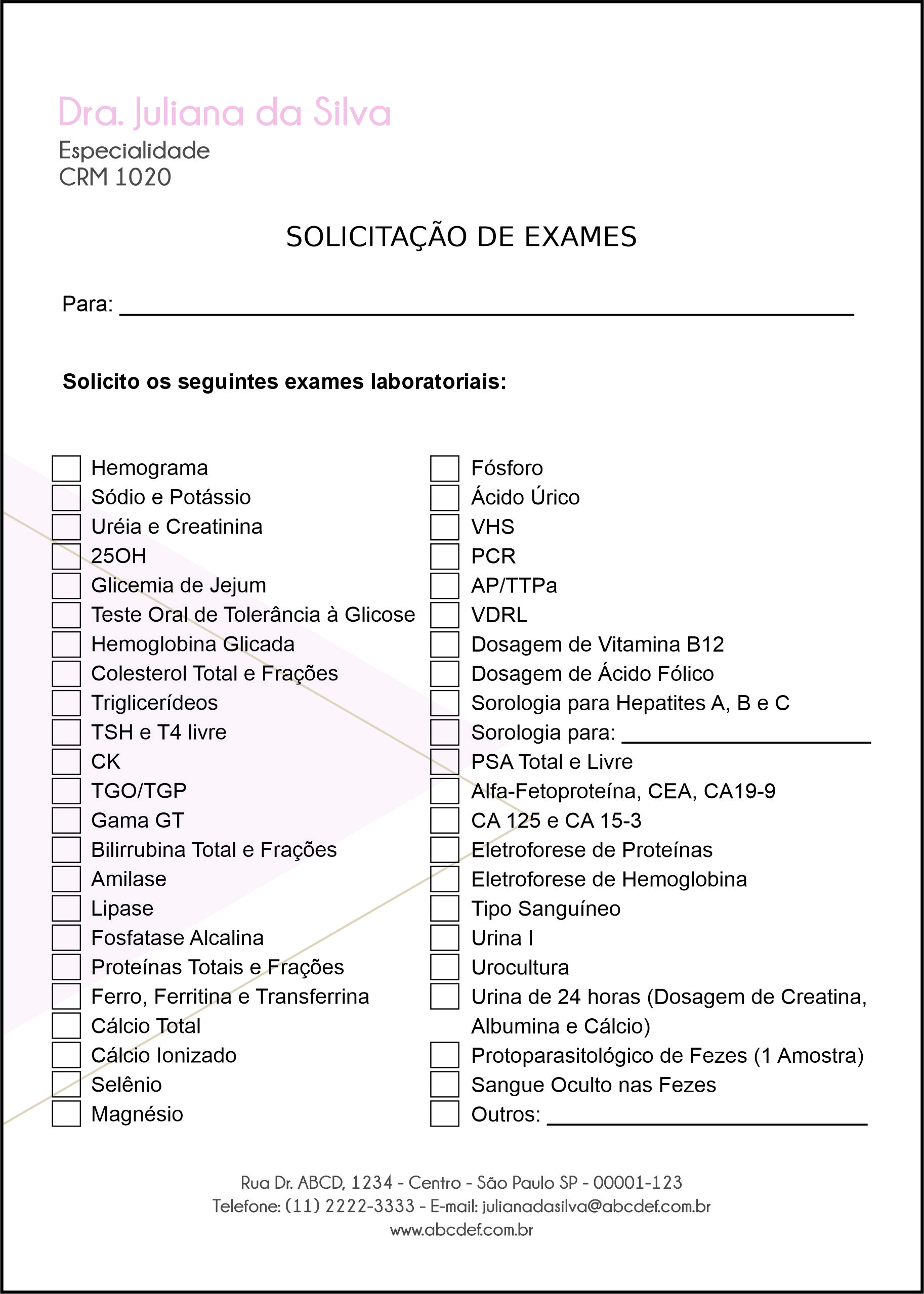 Solicitação de Exames Ginecologia Houston