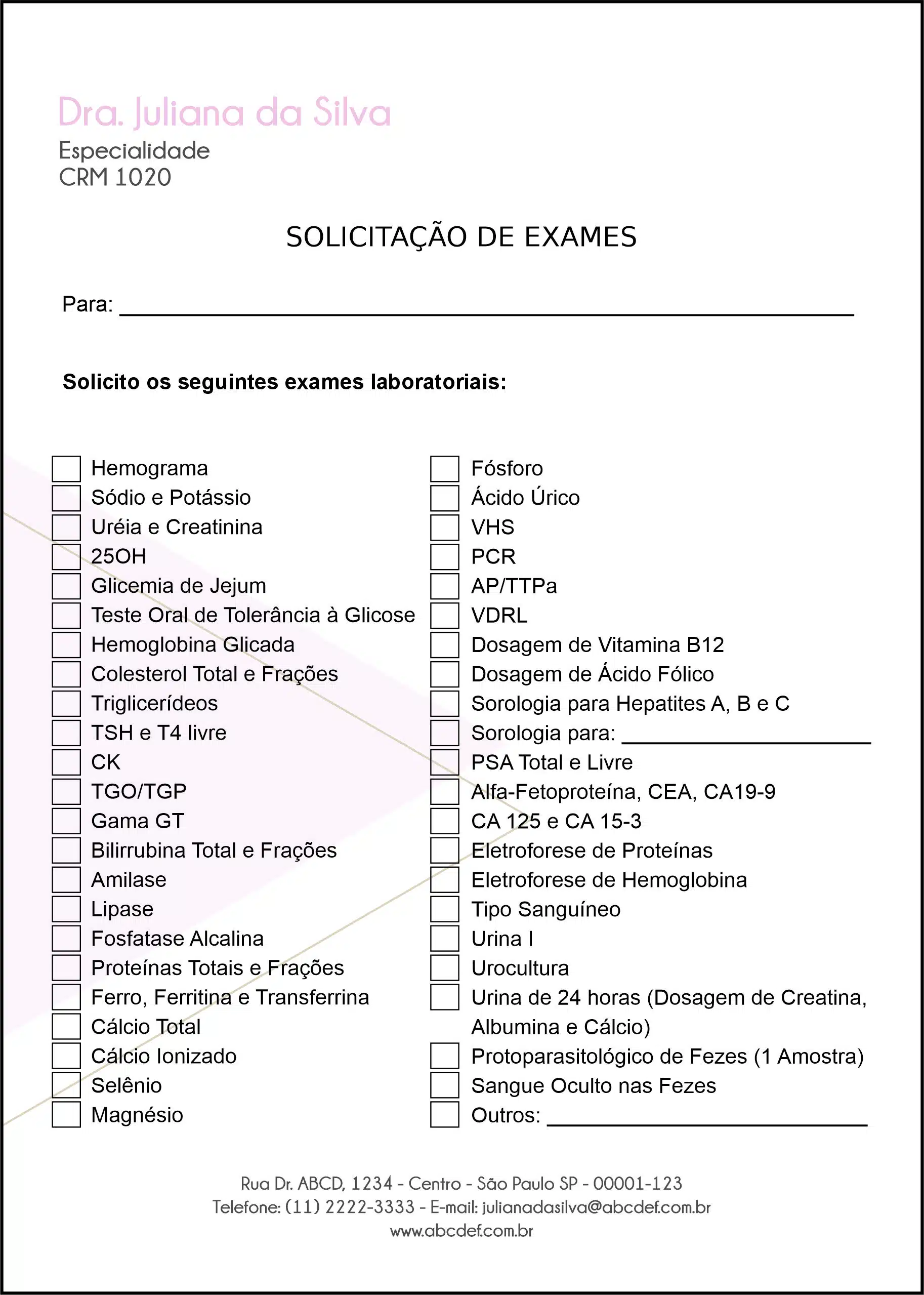 Solicitação de Exames Ginecologia Houston