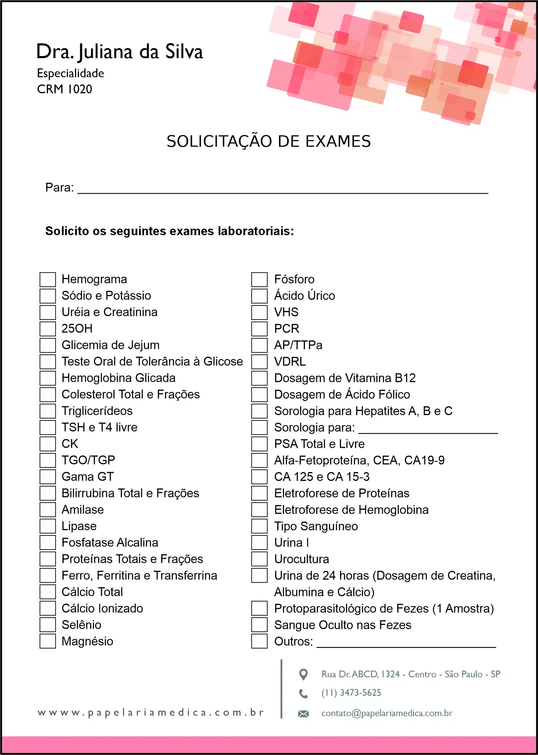Solicitação de Exames Ginecologia Atlanta