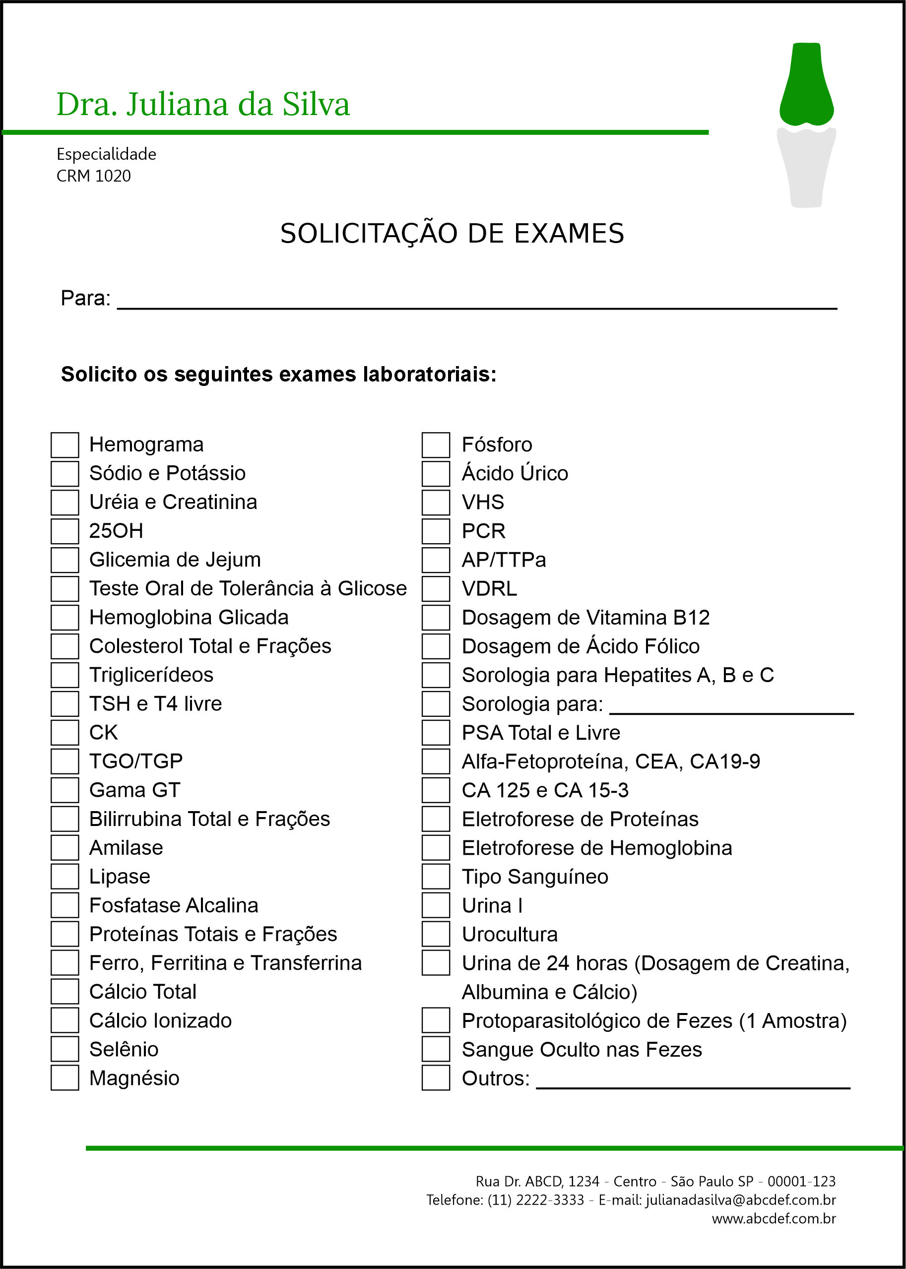 Solicitação de Exames Ortopedia Tessalônica