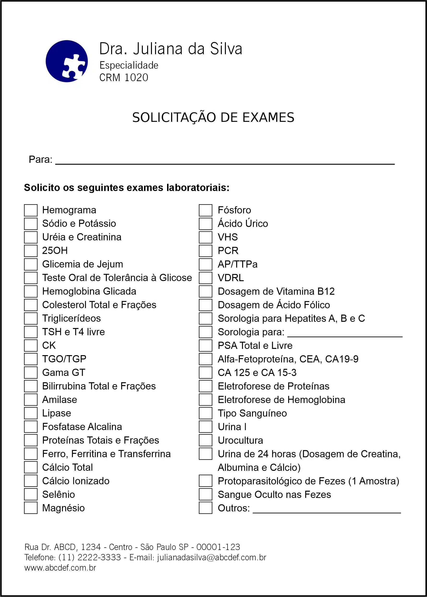 Solicitação de Exames Psiquiatra e Neurologista Roma