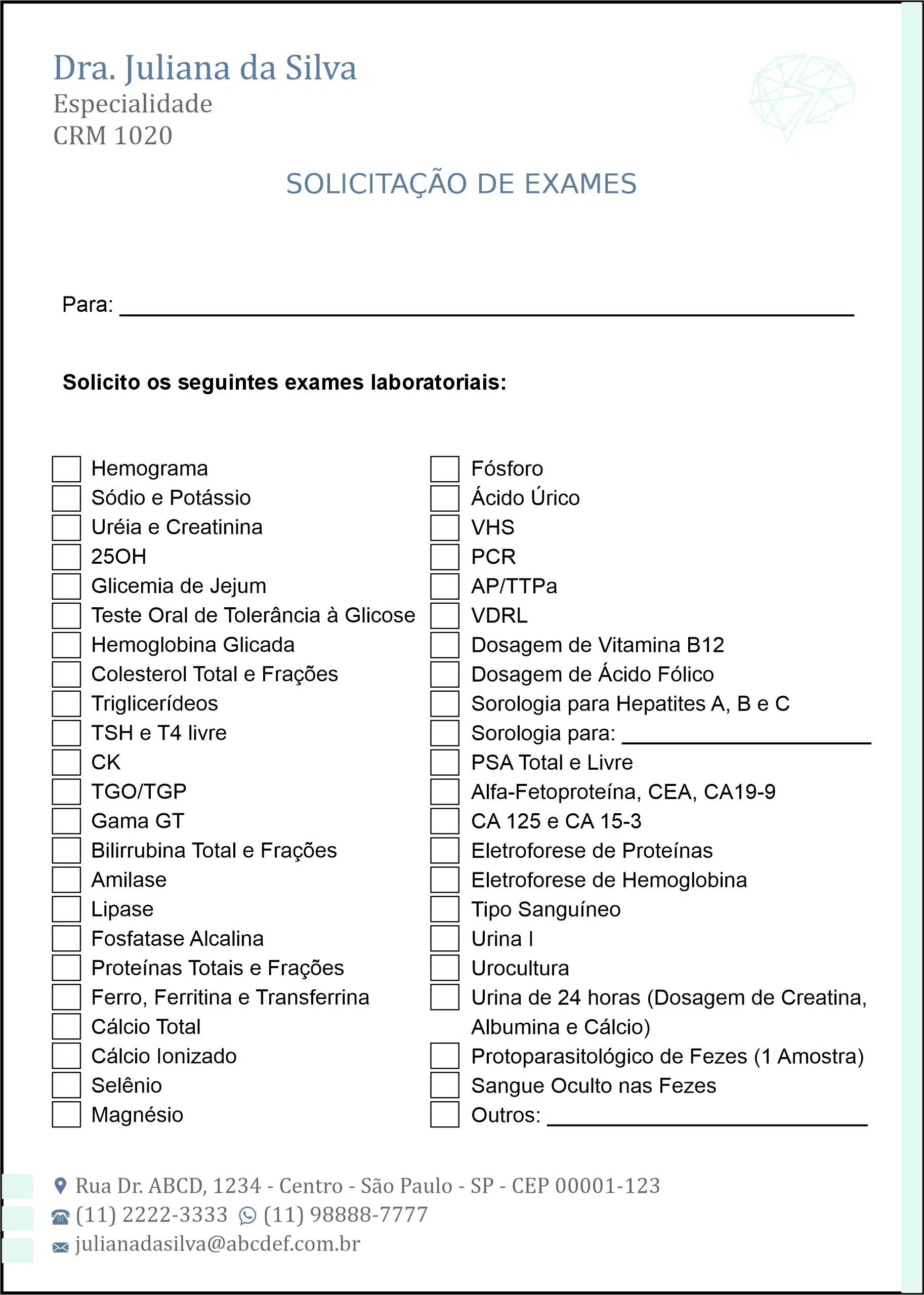 Solicitação de Exames Psiquiatra e Neurologista Genoa