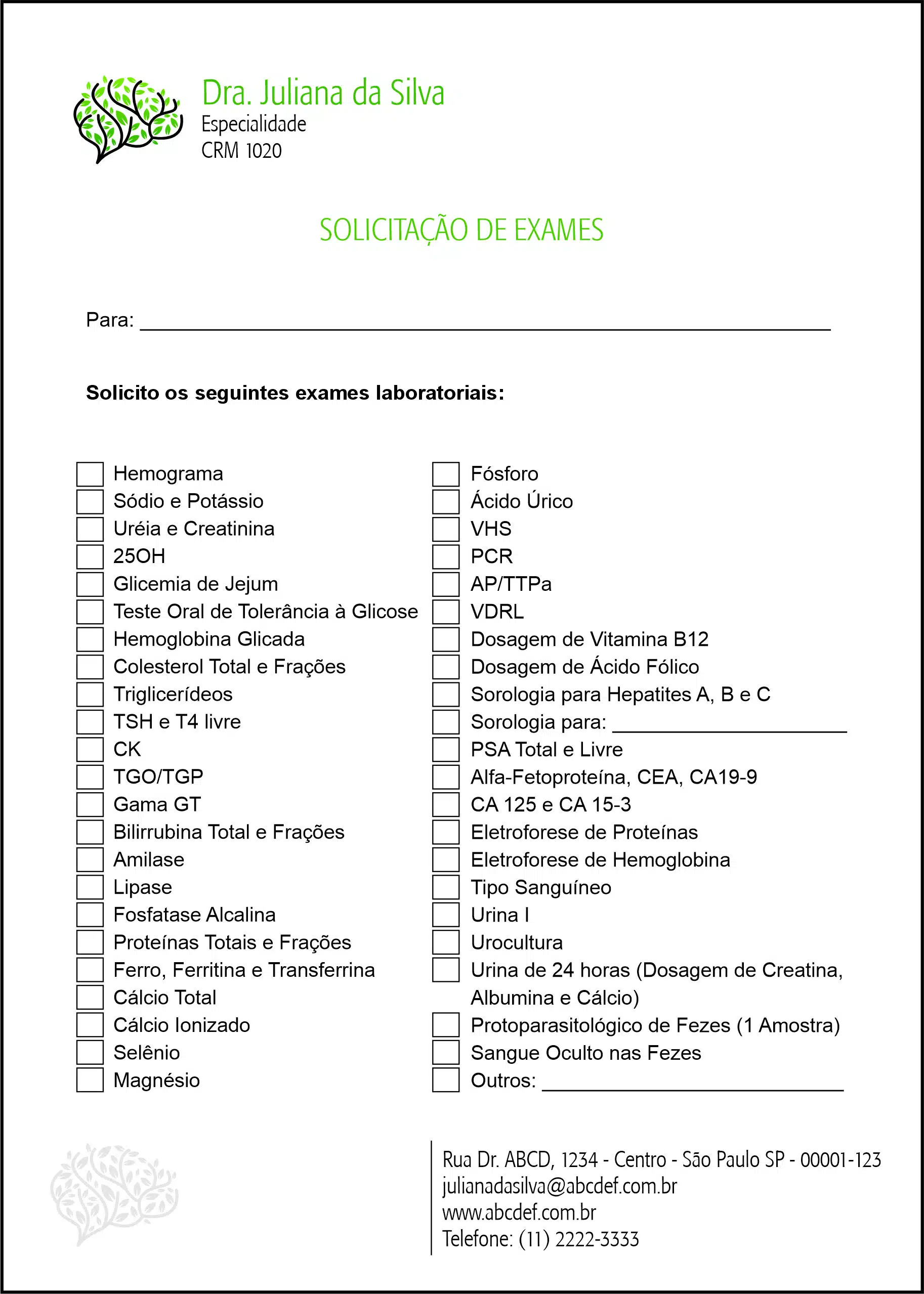 Solicitação de Exames Psiquiatra e Neurologista Turim